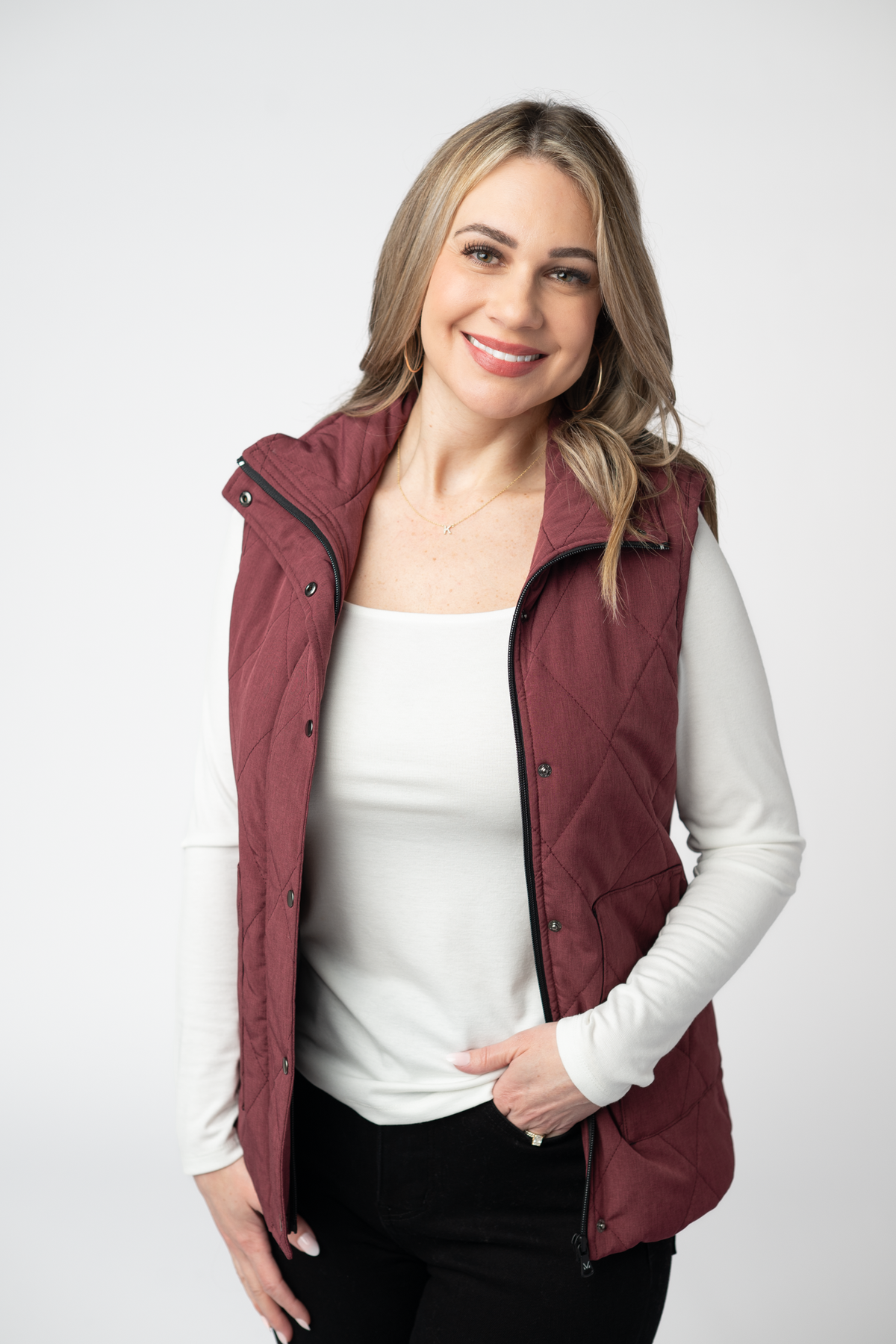 Michelle Mae Remy Zip Up Vest - Burgundy