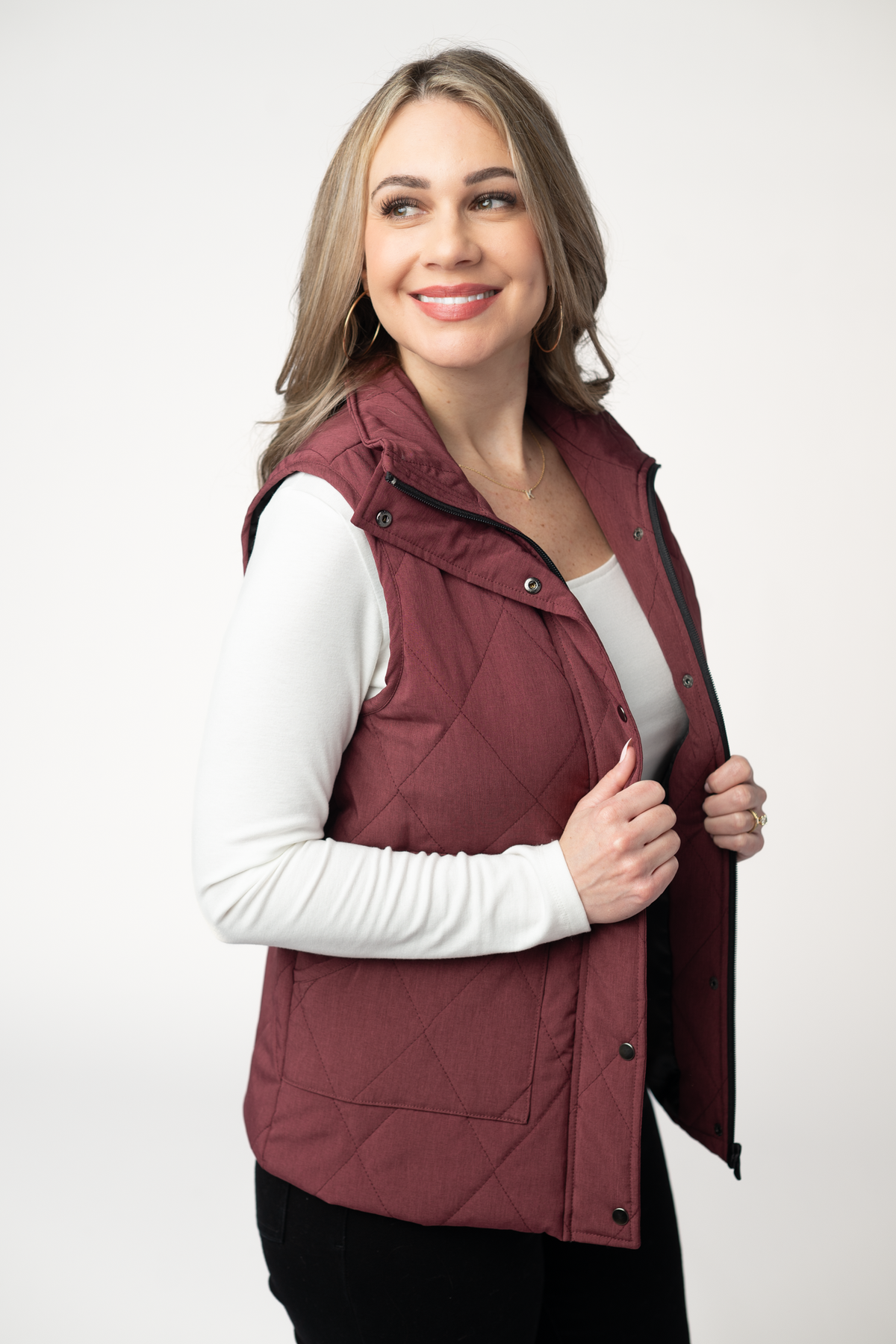 Michelle Mae Remy Zip Up Vest - Burgundy