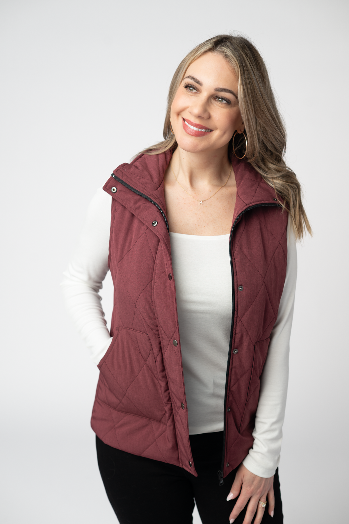 Michelle Mae Remy Zip Up Vest - Burgundy