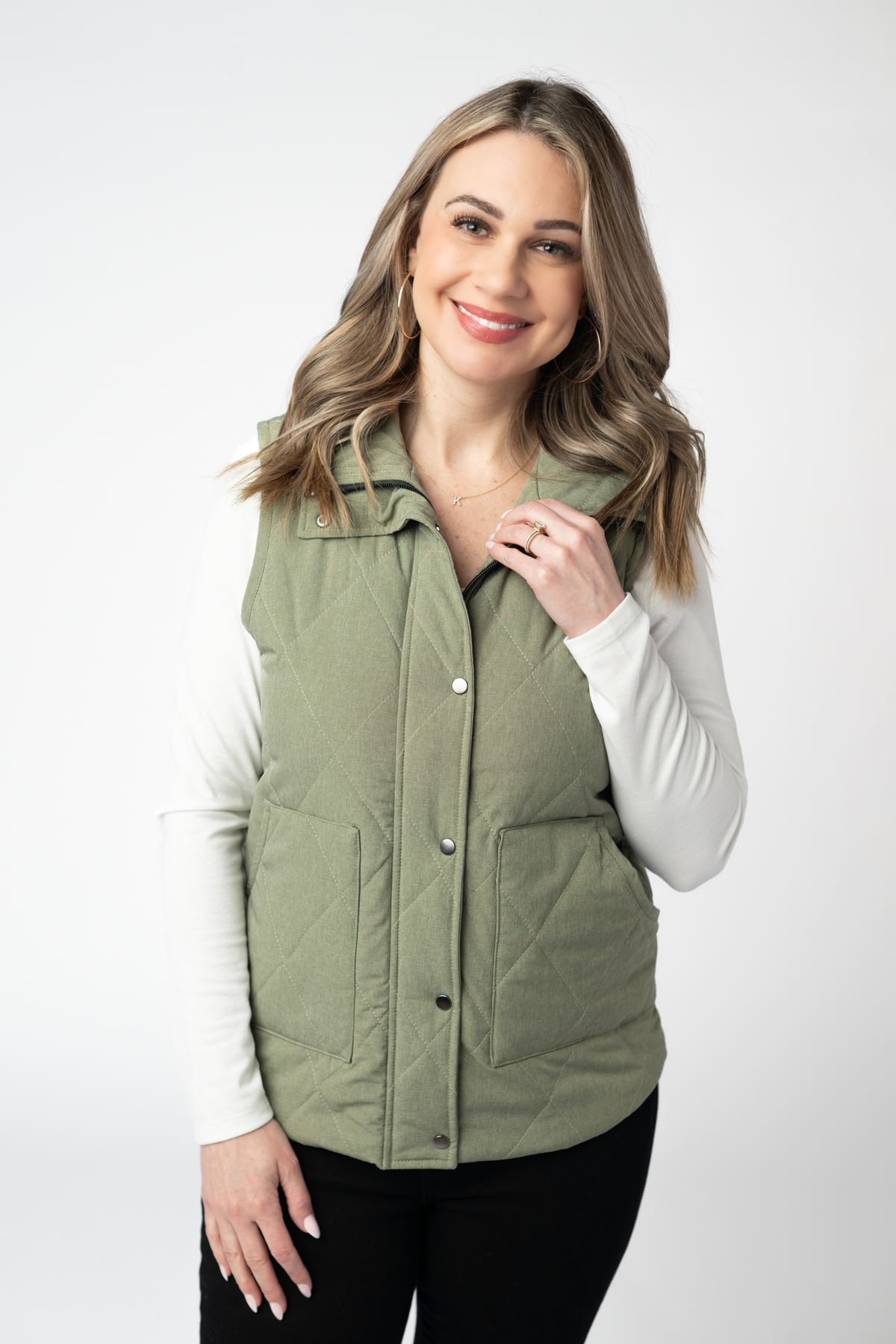 Michelle Mae Remy Zip Up Vest - Dark Sage
