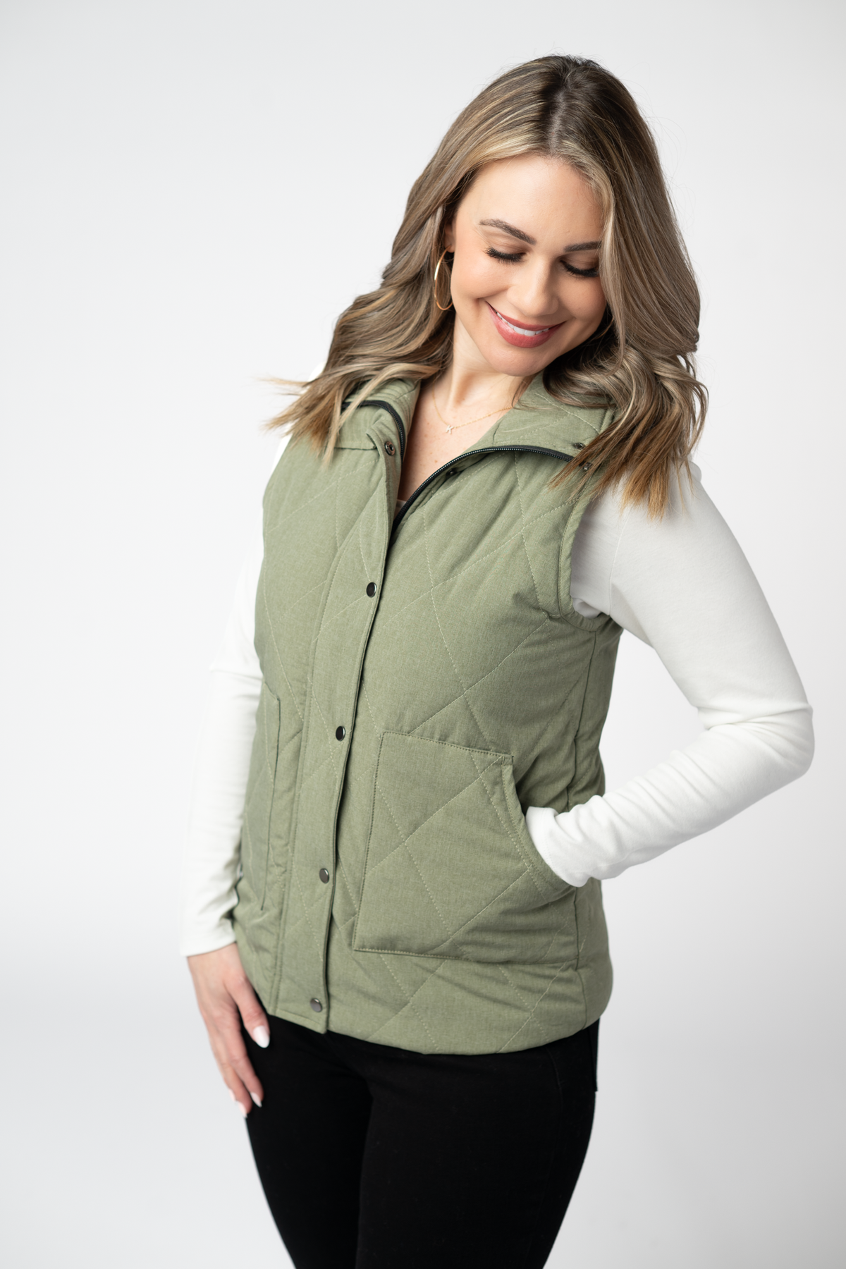 Michelle Mae Remy Zip Up Vest - Dark Sage