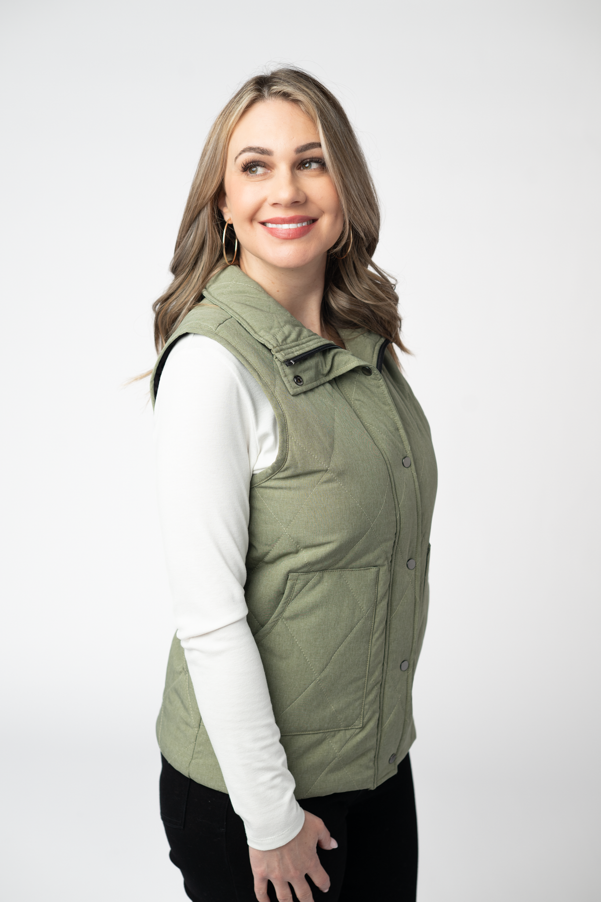 Michelle Mae Remy Zip Up Vest - Dark Sage