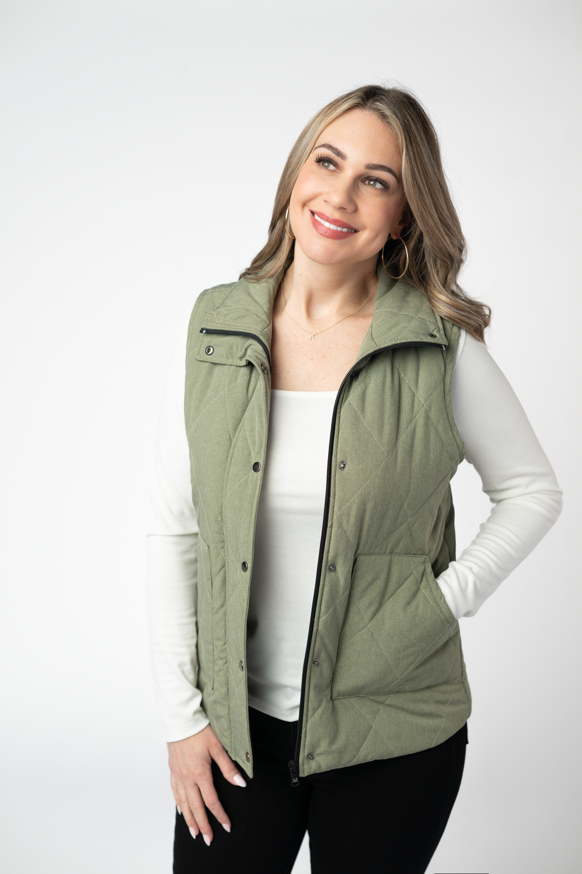 Michelle Mae Remy Zip Up Vest - Dark Sage