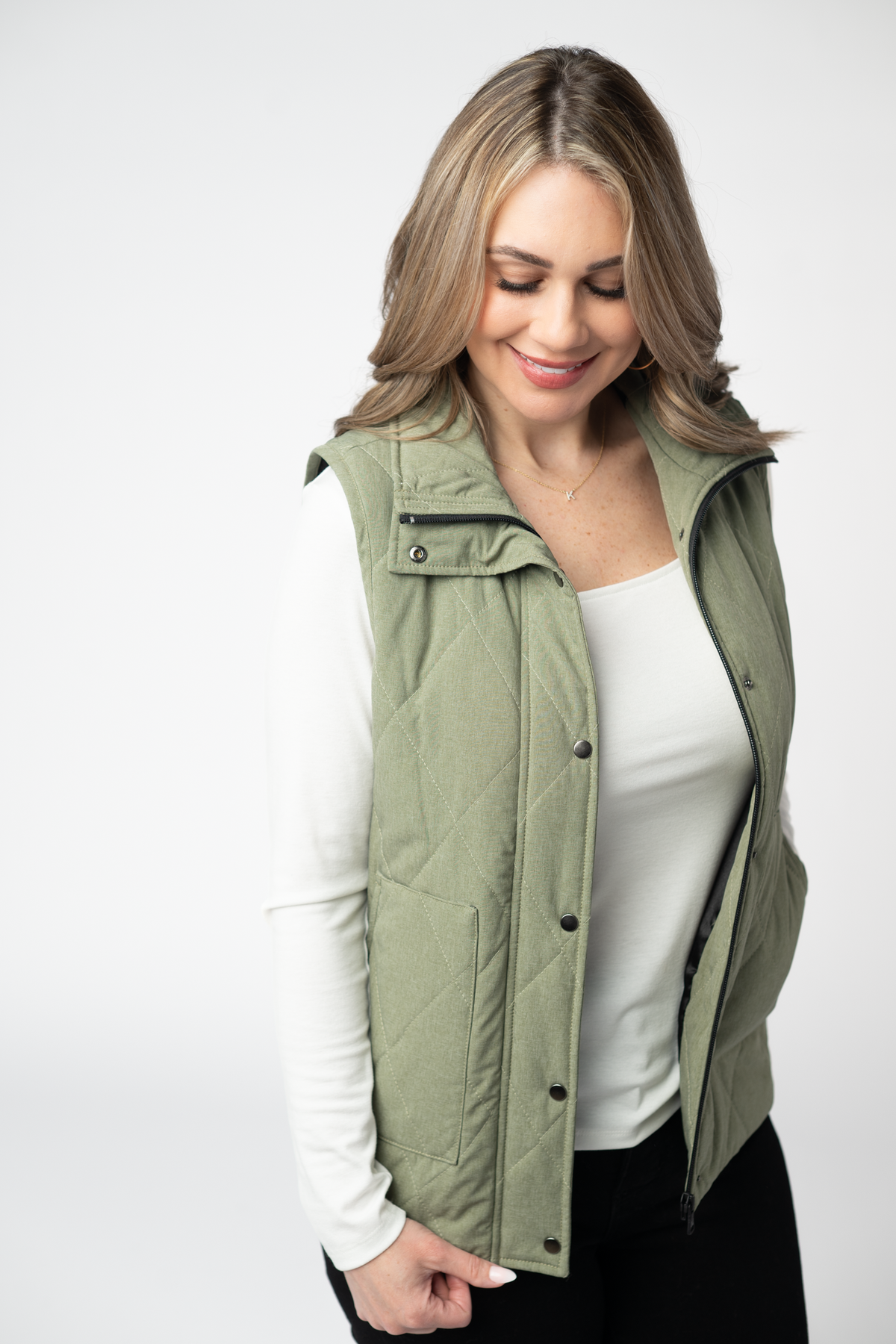 Michelle Mae Remy Zip Up Vest - Dark Sage
