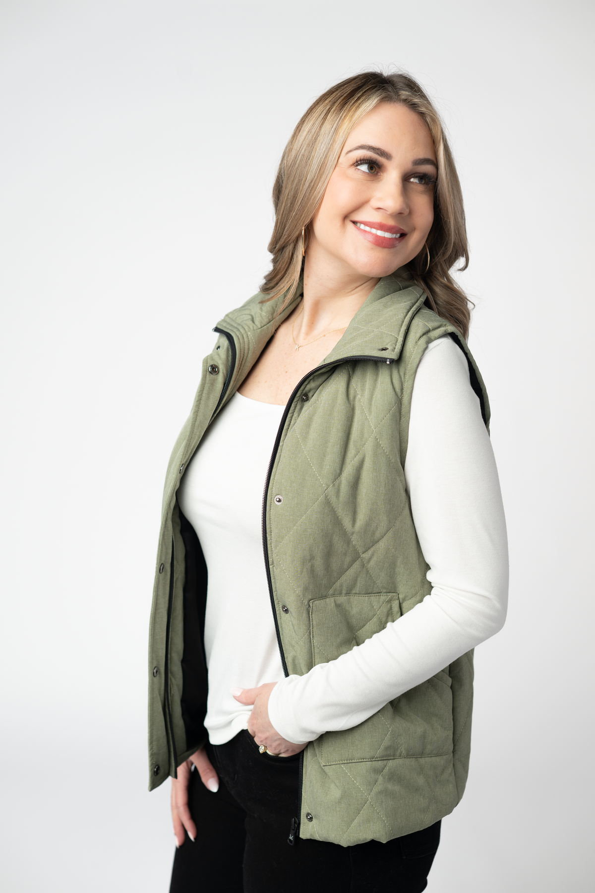 Michelle Mae Remy Zip Up Vest - Dark Sage
