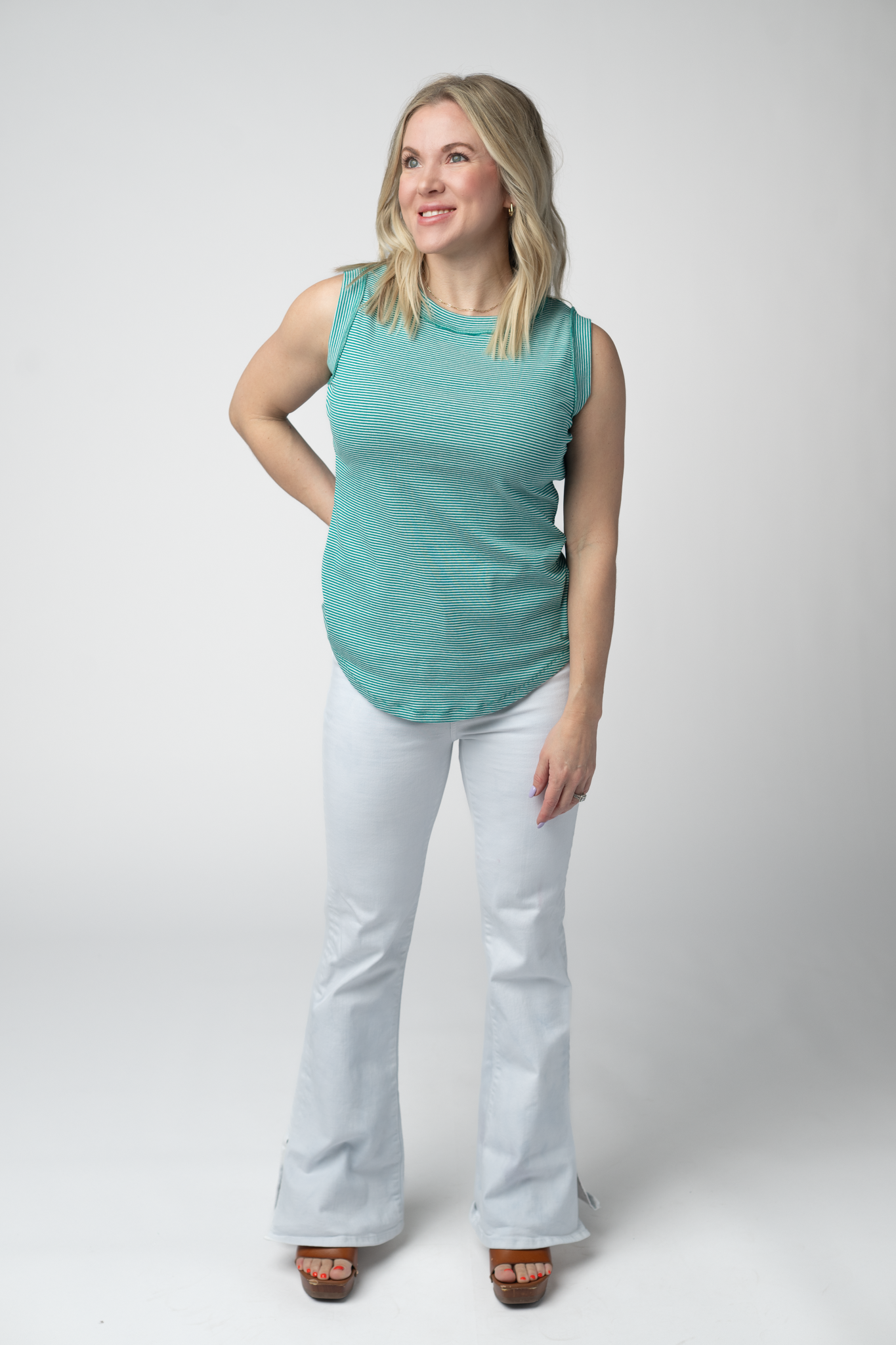 Michelle Mae Morgan Micro Striped Tank - Jade