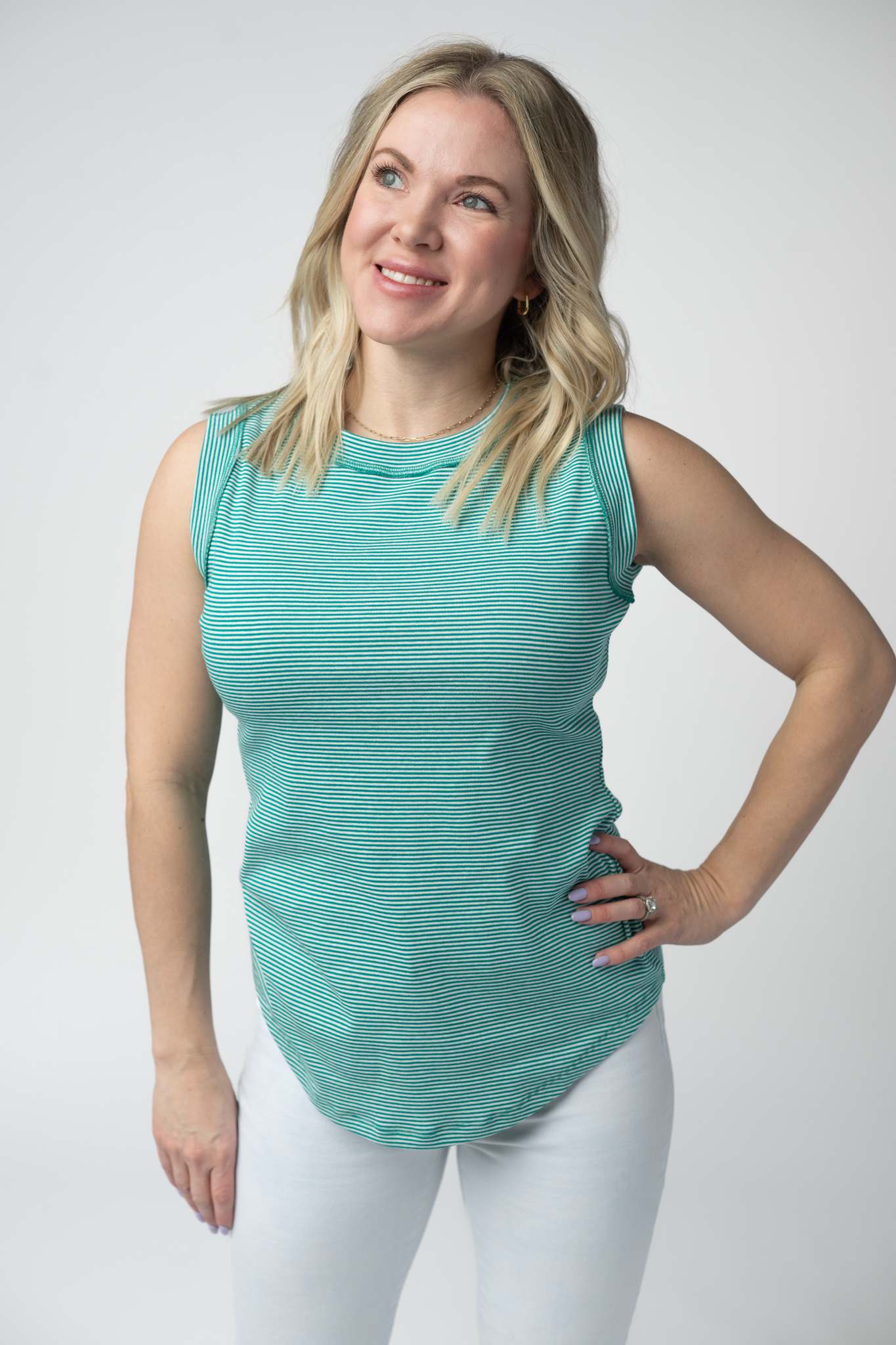 Michelle Mae Morgan Micro Striped Tank - Jade