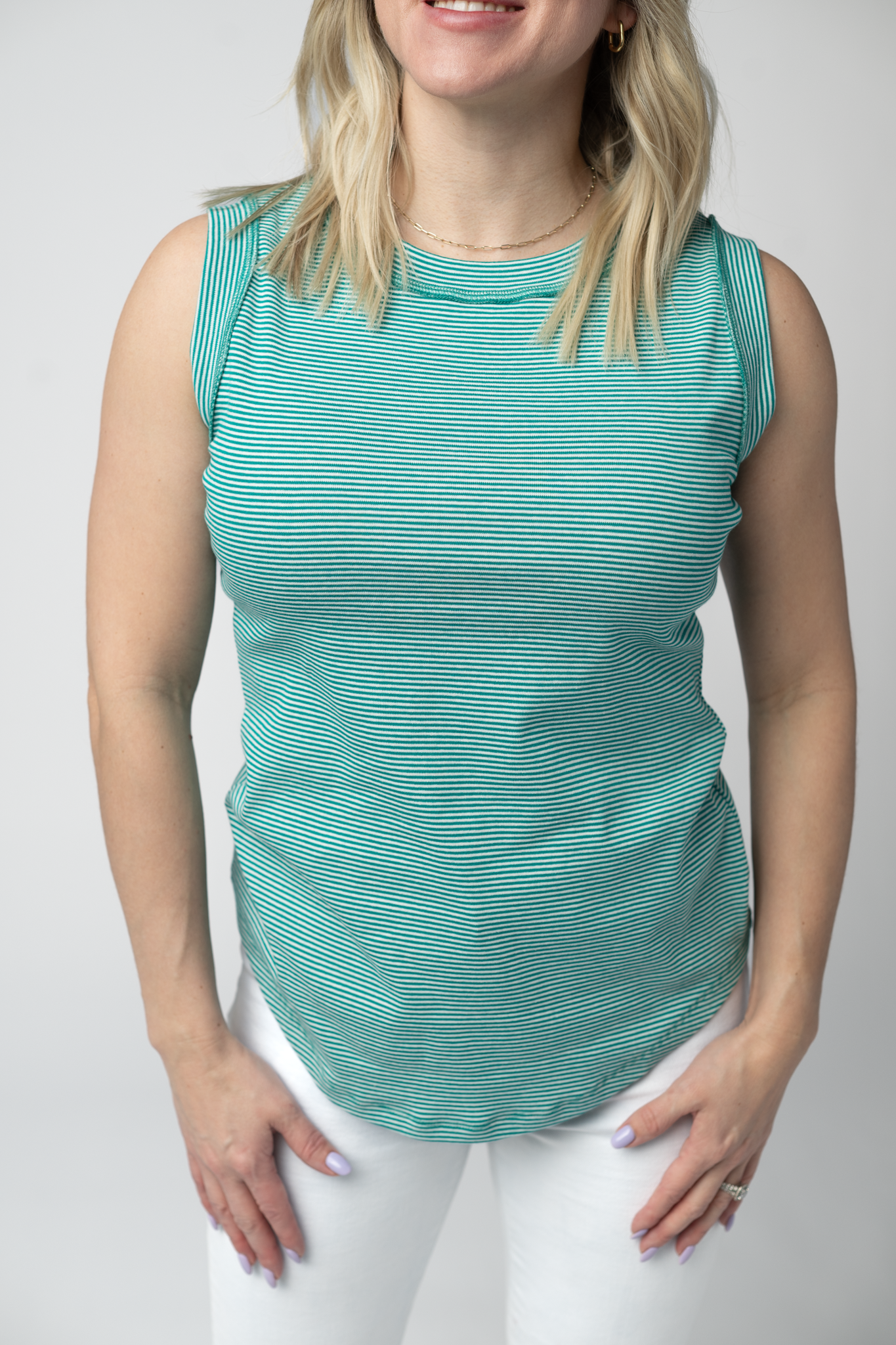 Michelle Mae Morgan Micro Striped Tank - Jade