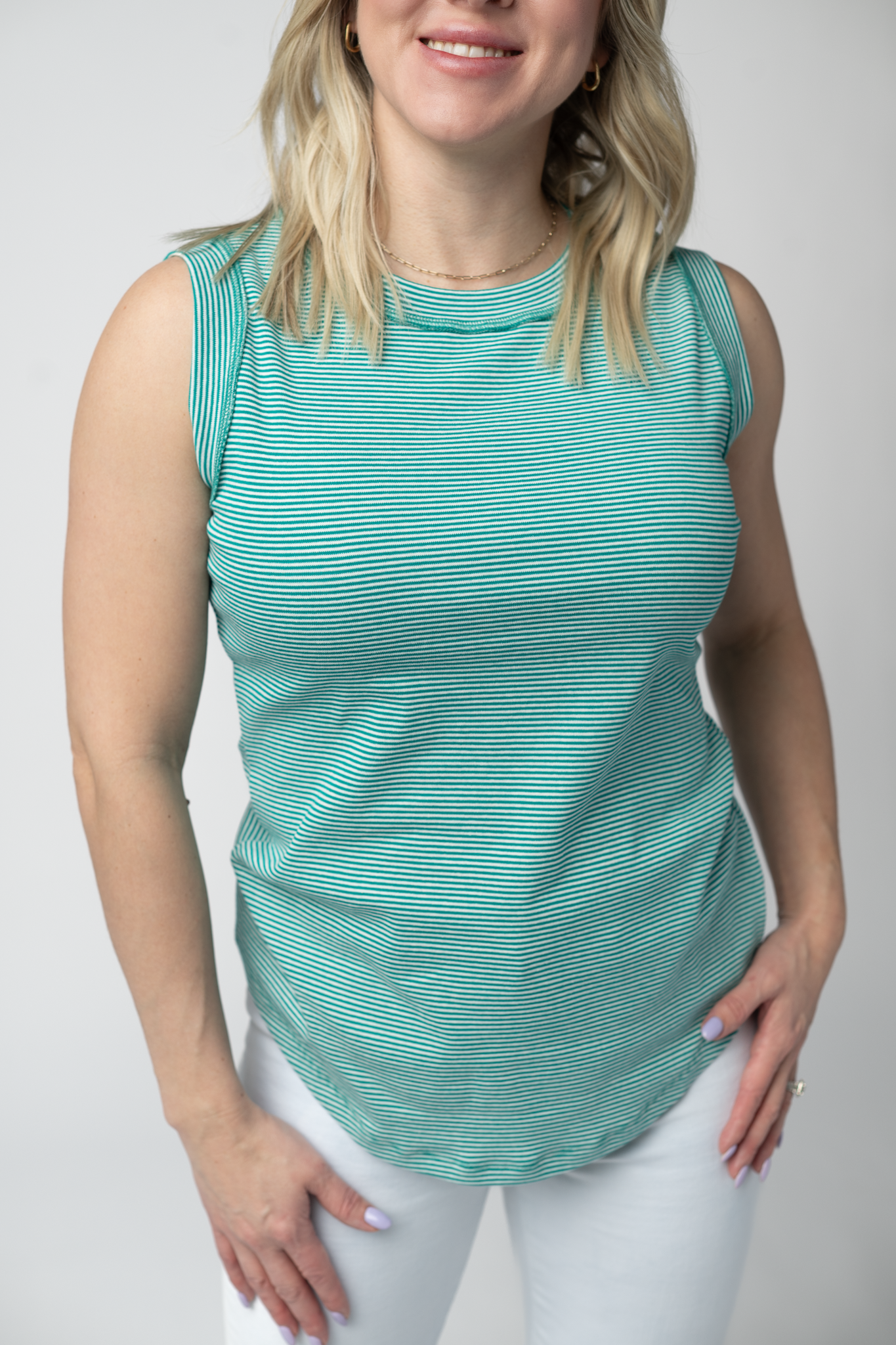 Michelle Mae Morgan Micro Striped Tank - Jade