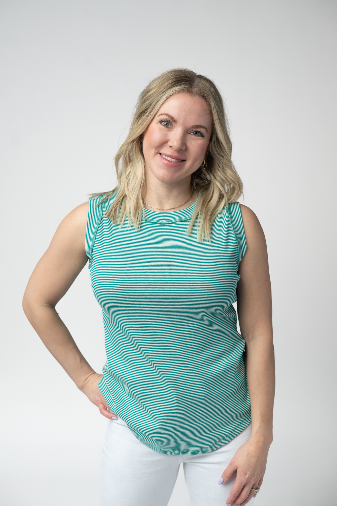 Michelle Mae Morgan Micro Striped Tank - Jade