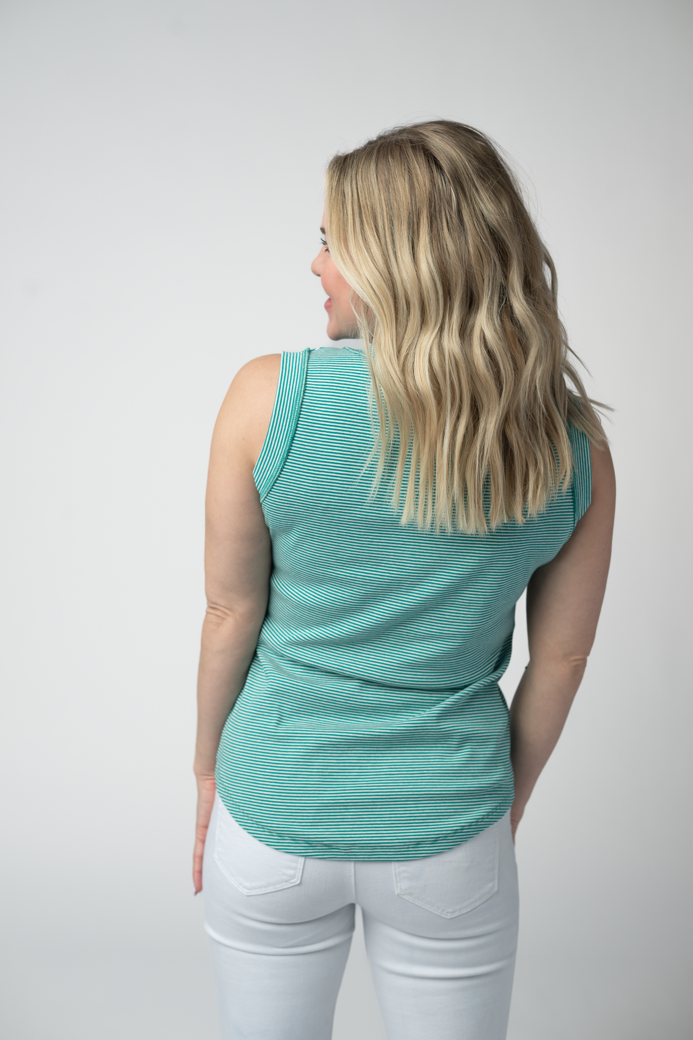 Michelle Mae Morgan Micro Striped Tank - Jade