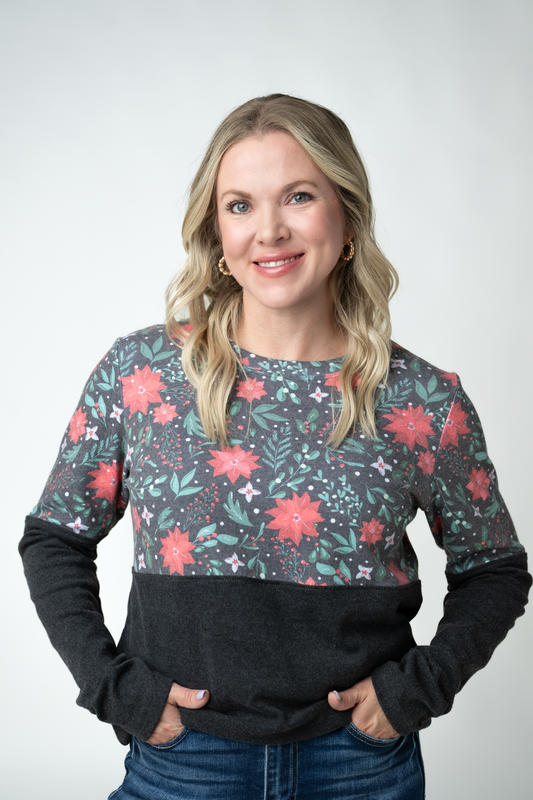 Michelle Mae Natalie Pullover - Poinsettia Nights