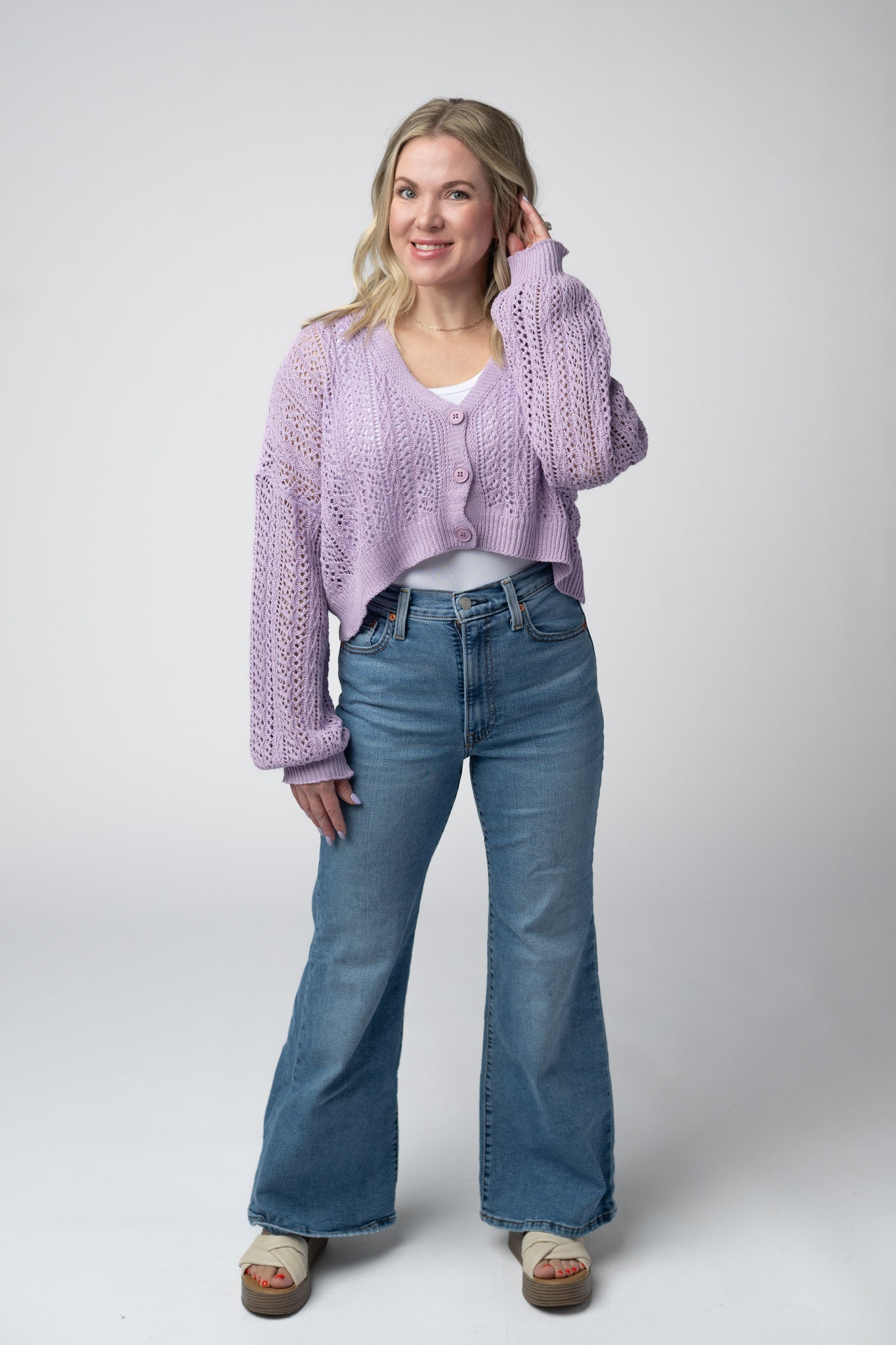 Michelle Mae Callie Cropped Cardigan - Lavender