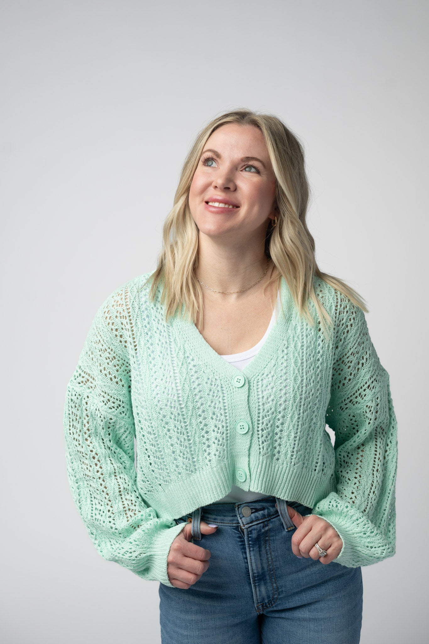 Michelle Mae Callie Cropped Cardigan - Mint