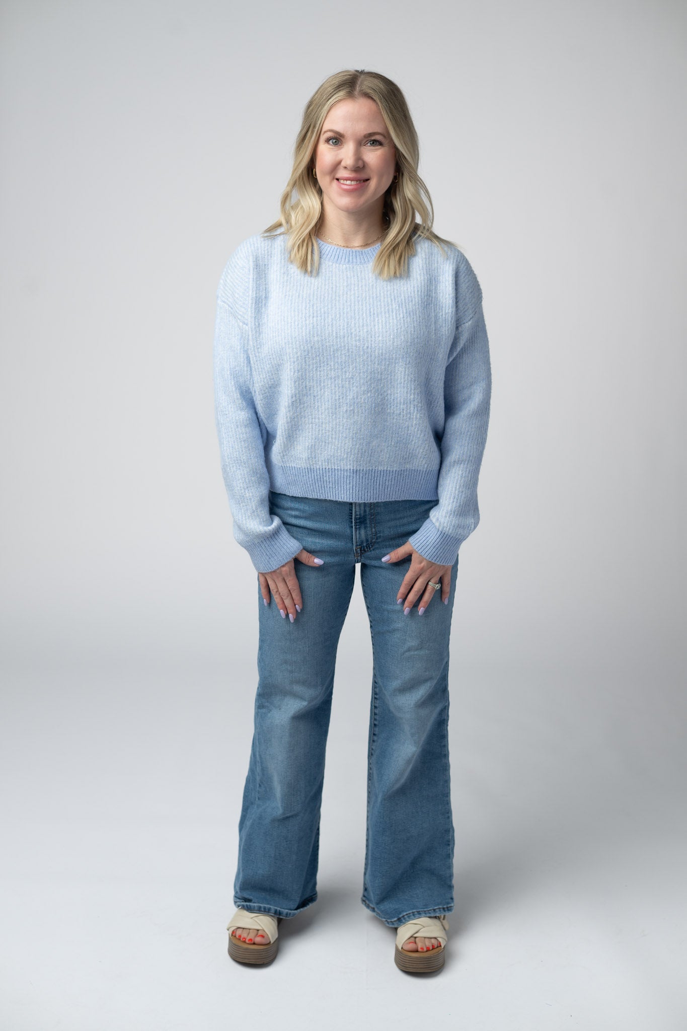 Michelle Mae Josie Cozy Crew Sweater - Sky Blue