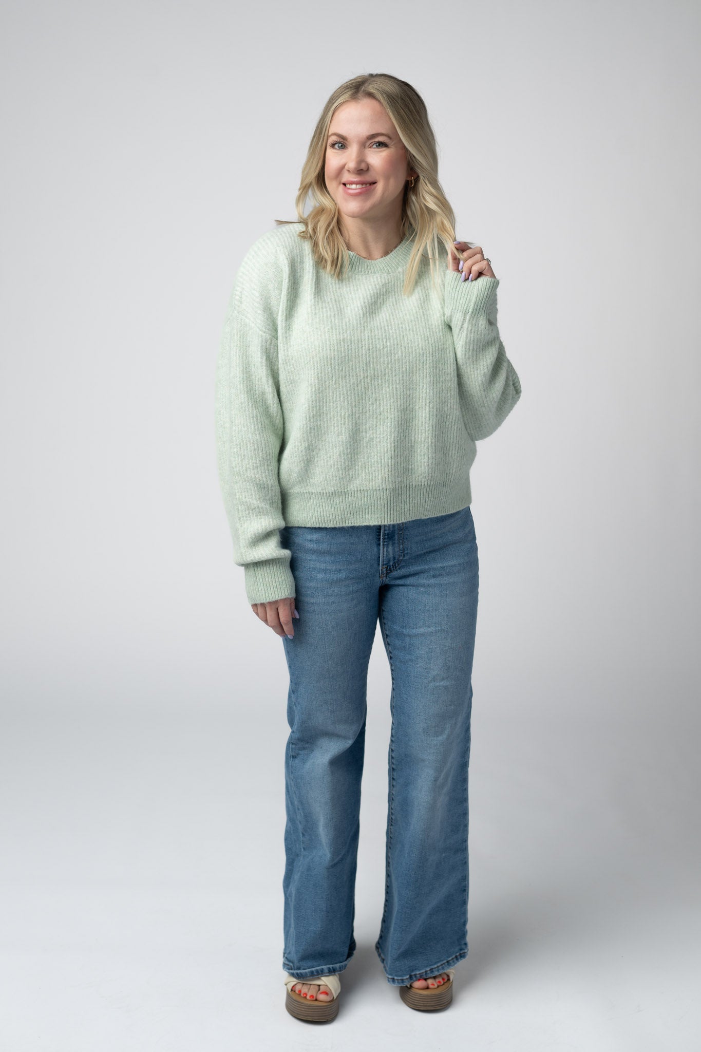 Michelle Mae Josie Cozy Crew Sweater - Light Green
