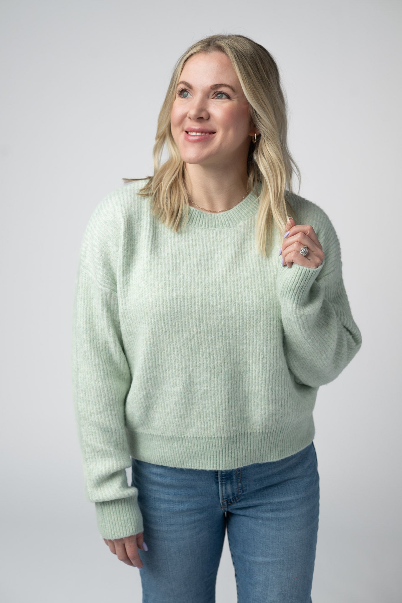 Michelle Mae Josie Cozy Crew Sweater - Light Green