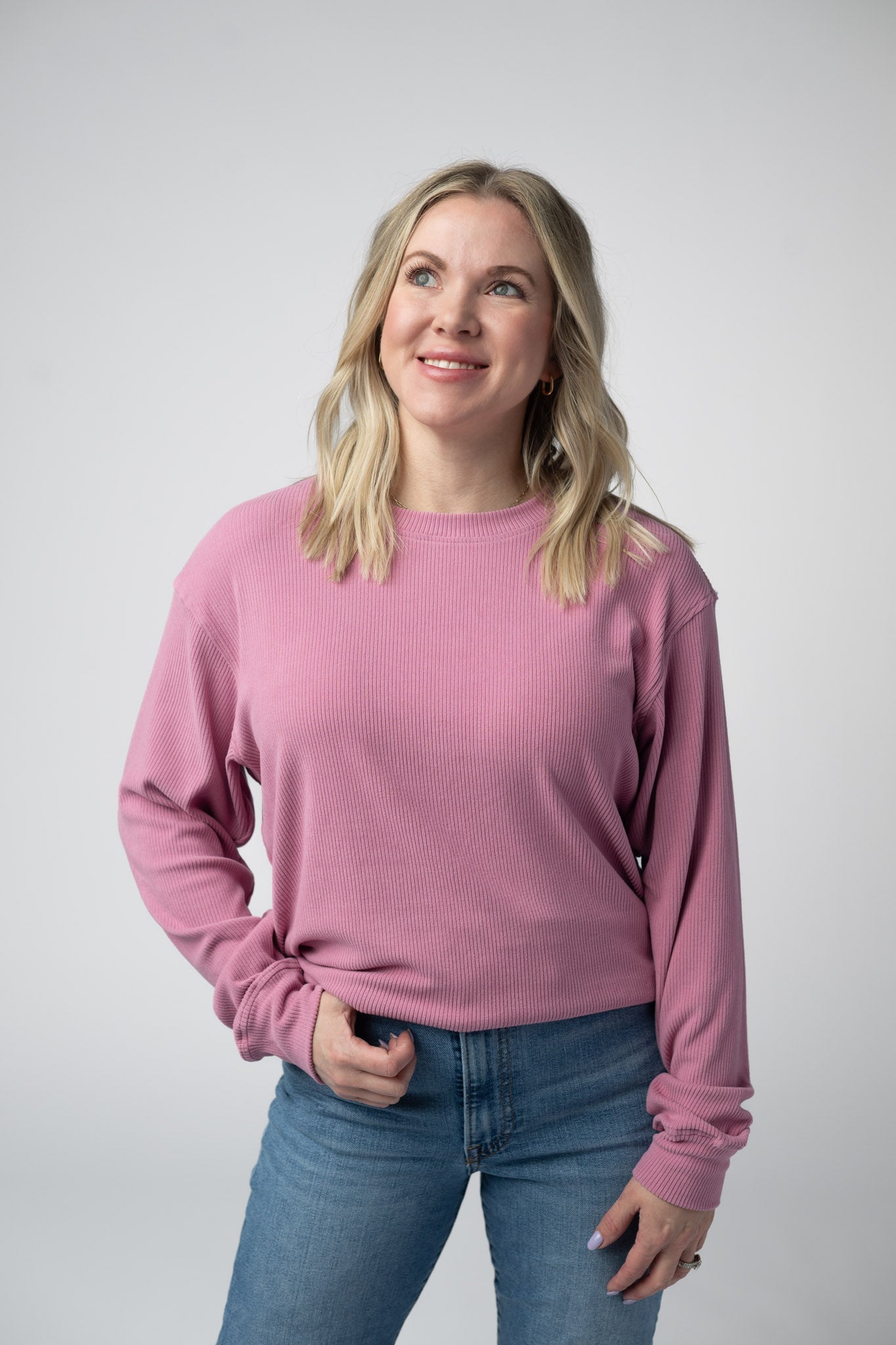 Michelle Mae Corrine Ribbed Pullover Top - Rose