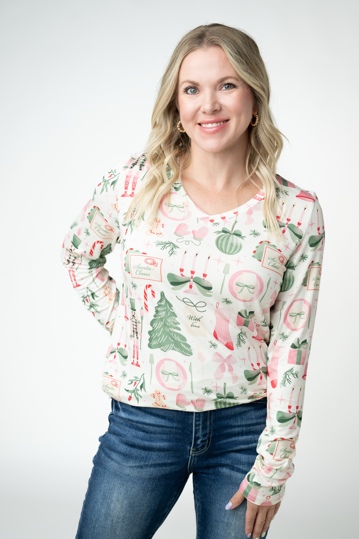 Michelle Mae Larissa Long Sleeve - Pink Pine Noel