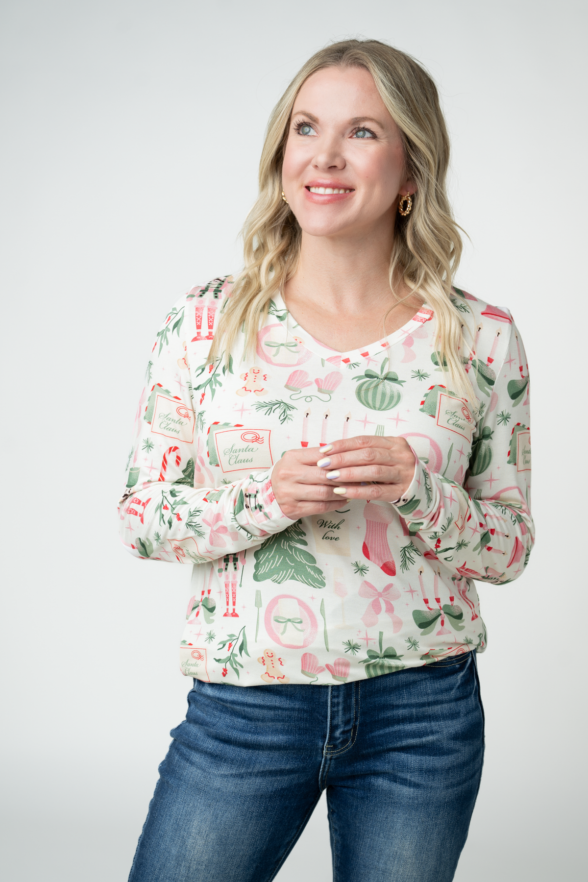 Michelle Mae Larissa Long Sleeve - Pink Pine Noel