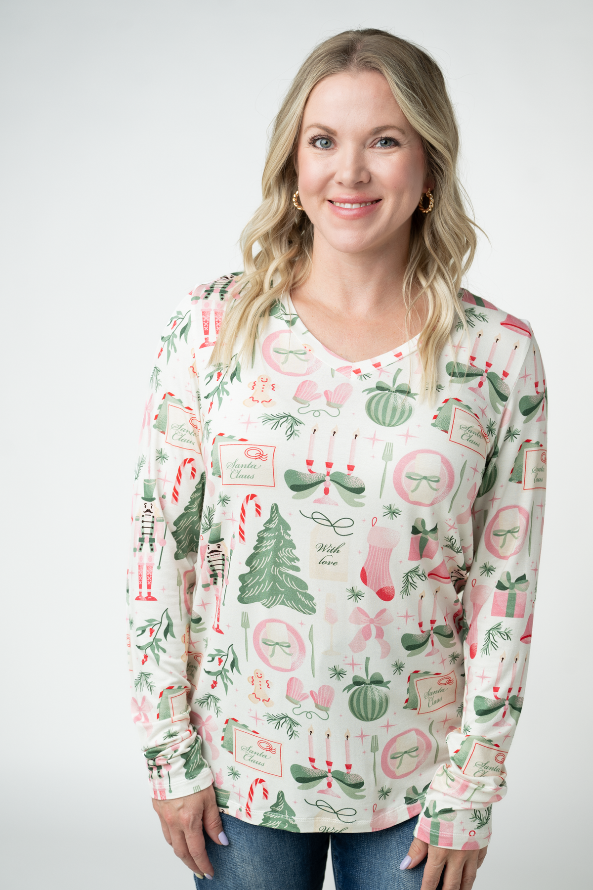 Michelle Mae Larissa Long Sleeve - Pink Pine Noel