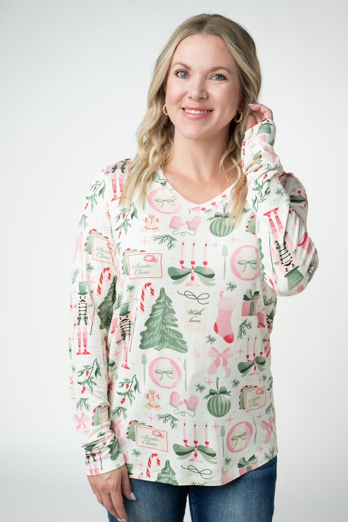 Michelle Mae Larissa Long Sleeve - Pink Pine Noel