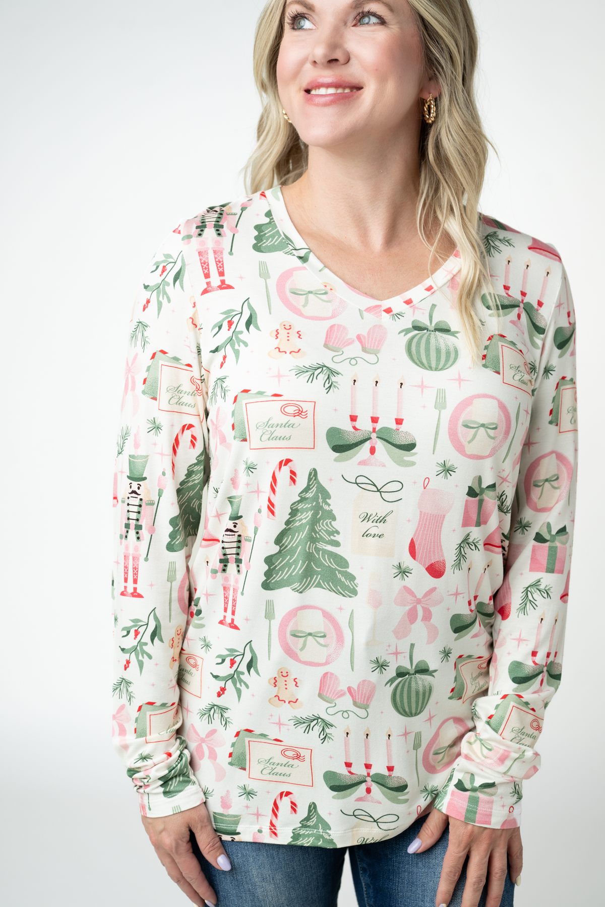 Michelle Mae Larissa Long Sleeve - Pink Pine Noel