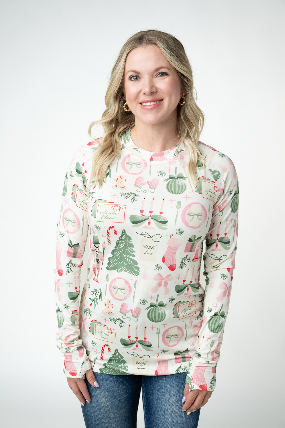 Michelle Mae Blair Long Sleeve Top - Pink Pine Noel