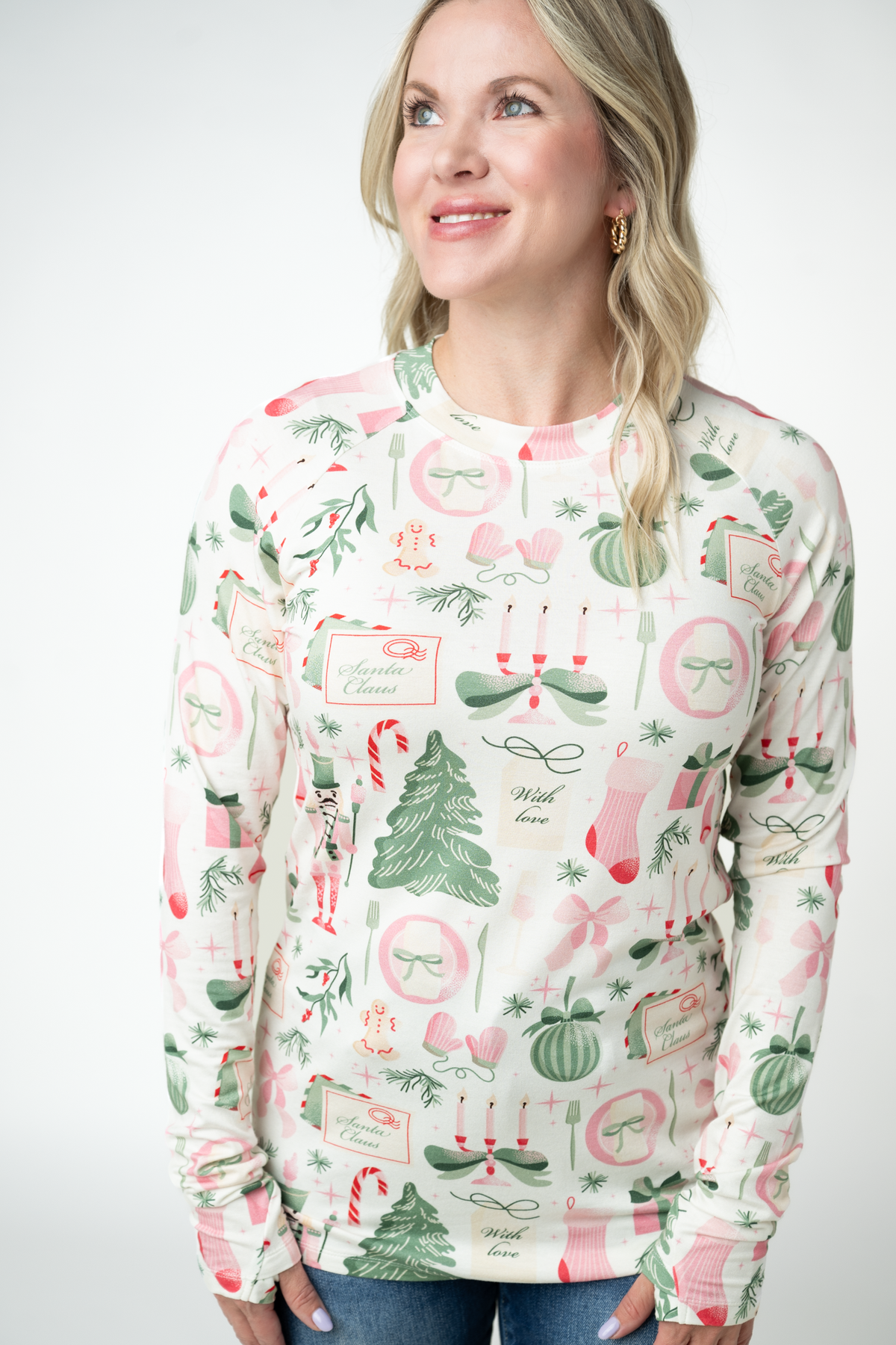 Michelle Mae Blair Long Sleeve Top - Pink Pine Noel