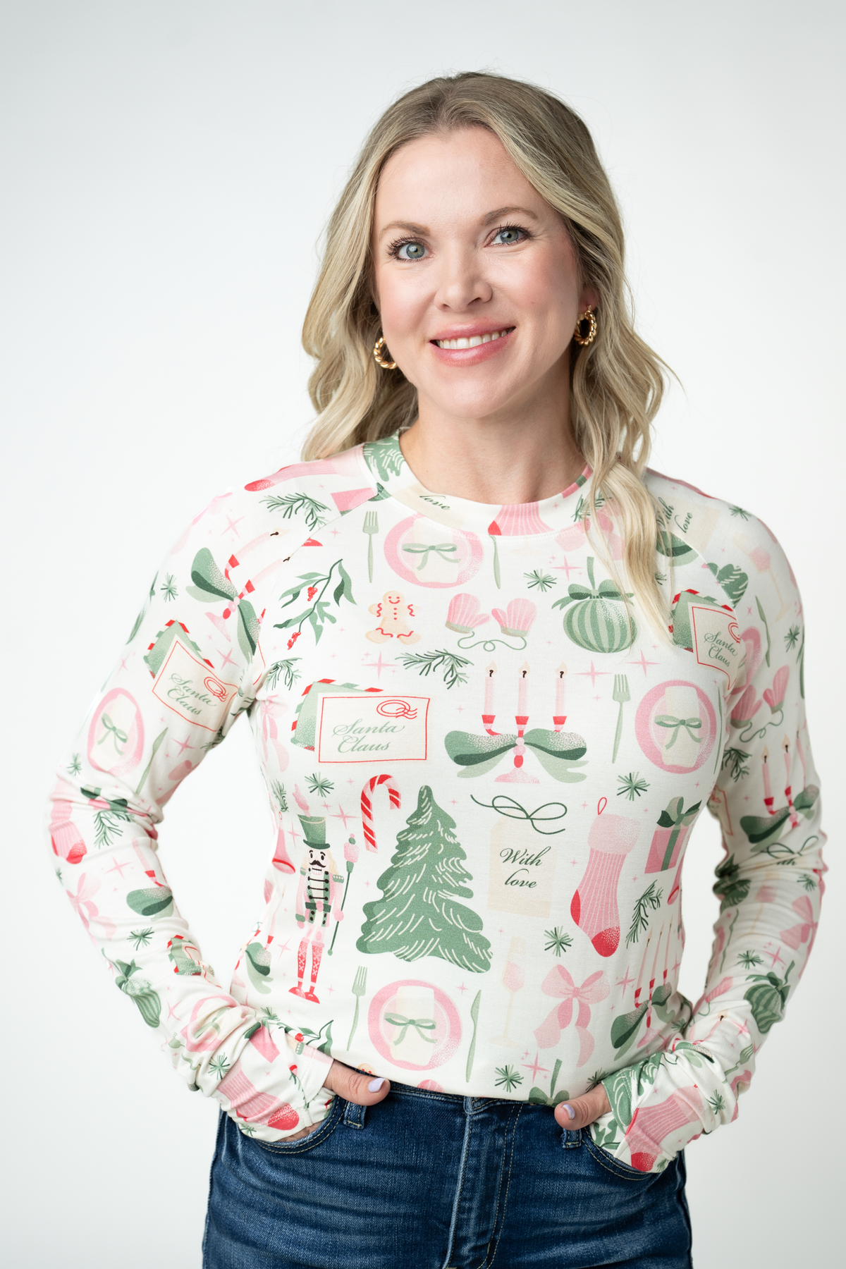 Michelle Mae Blair Long Sleeve Top - Pink Pine Noel