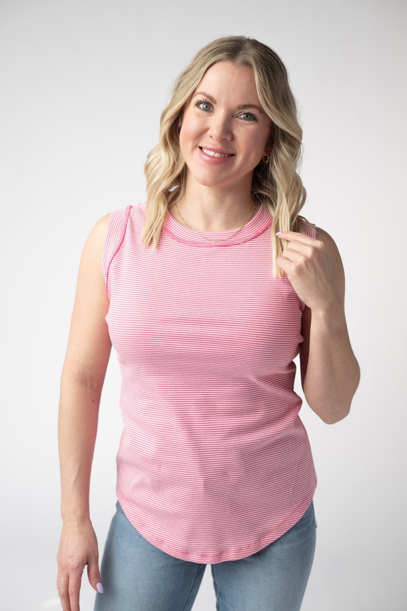 Michelle Mae Morgan Micro Striped Tank - Pink