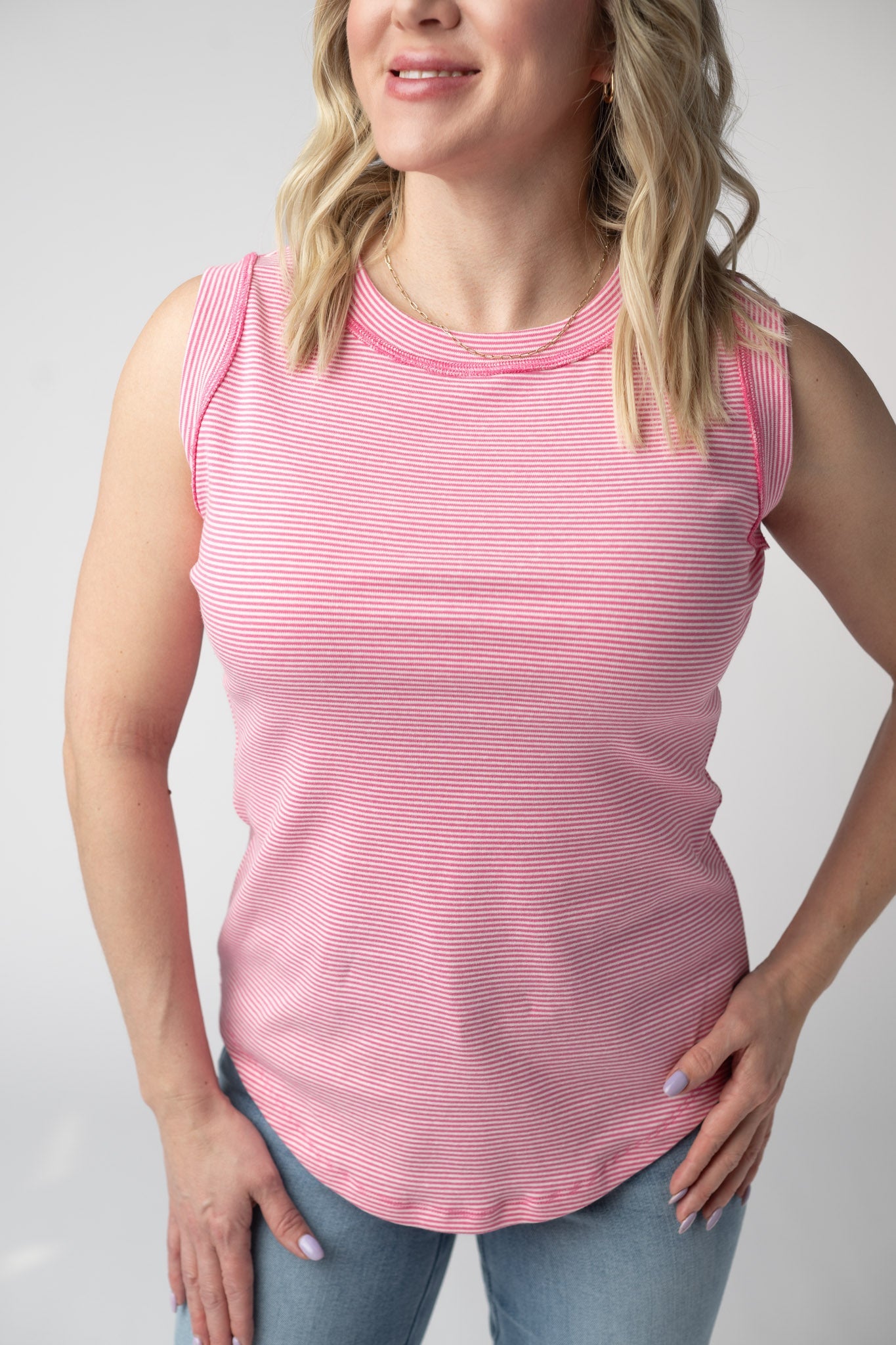 Michelle Mae Morgan Micro Striped Tank - Pink
