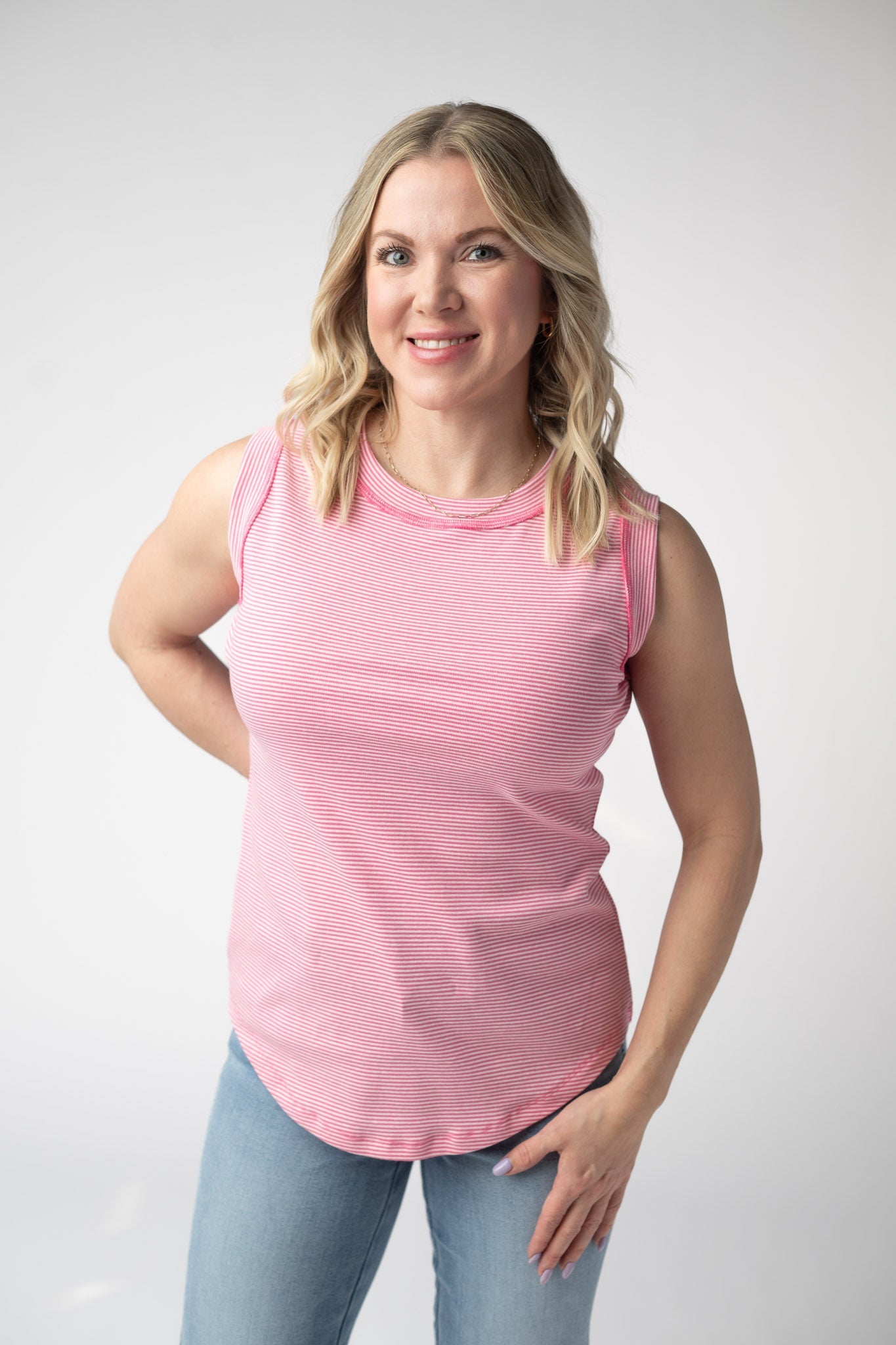 Michelle Mae Morgan Micro Striped Tank - Pink