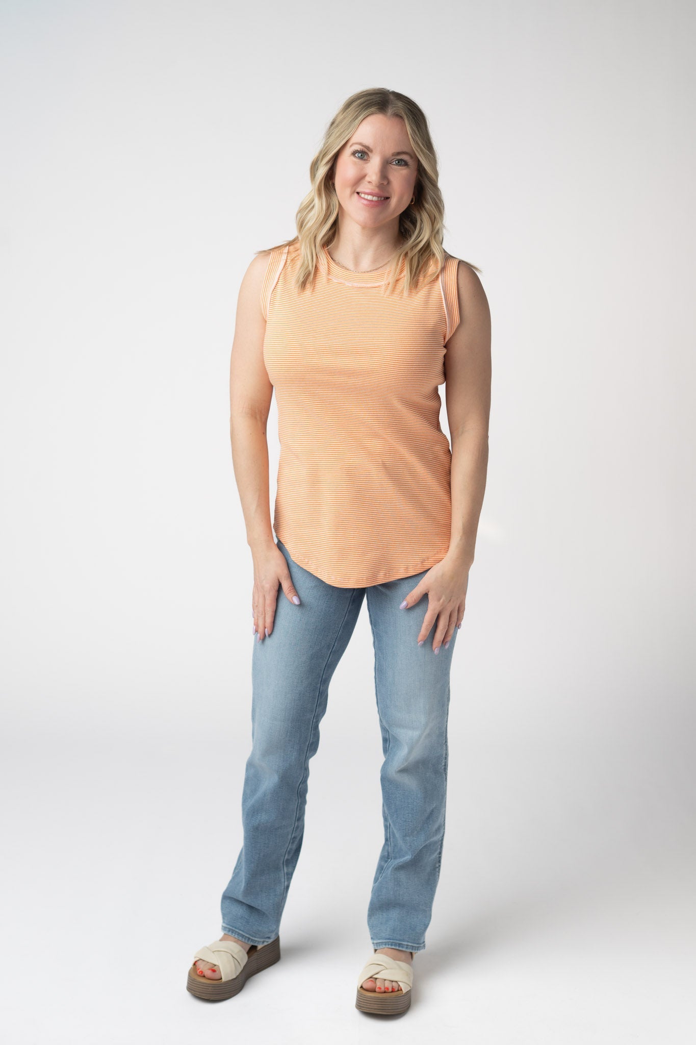 Michelle Mae Morgan Micro Striped Tank - Orange