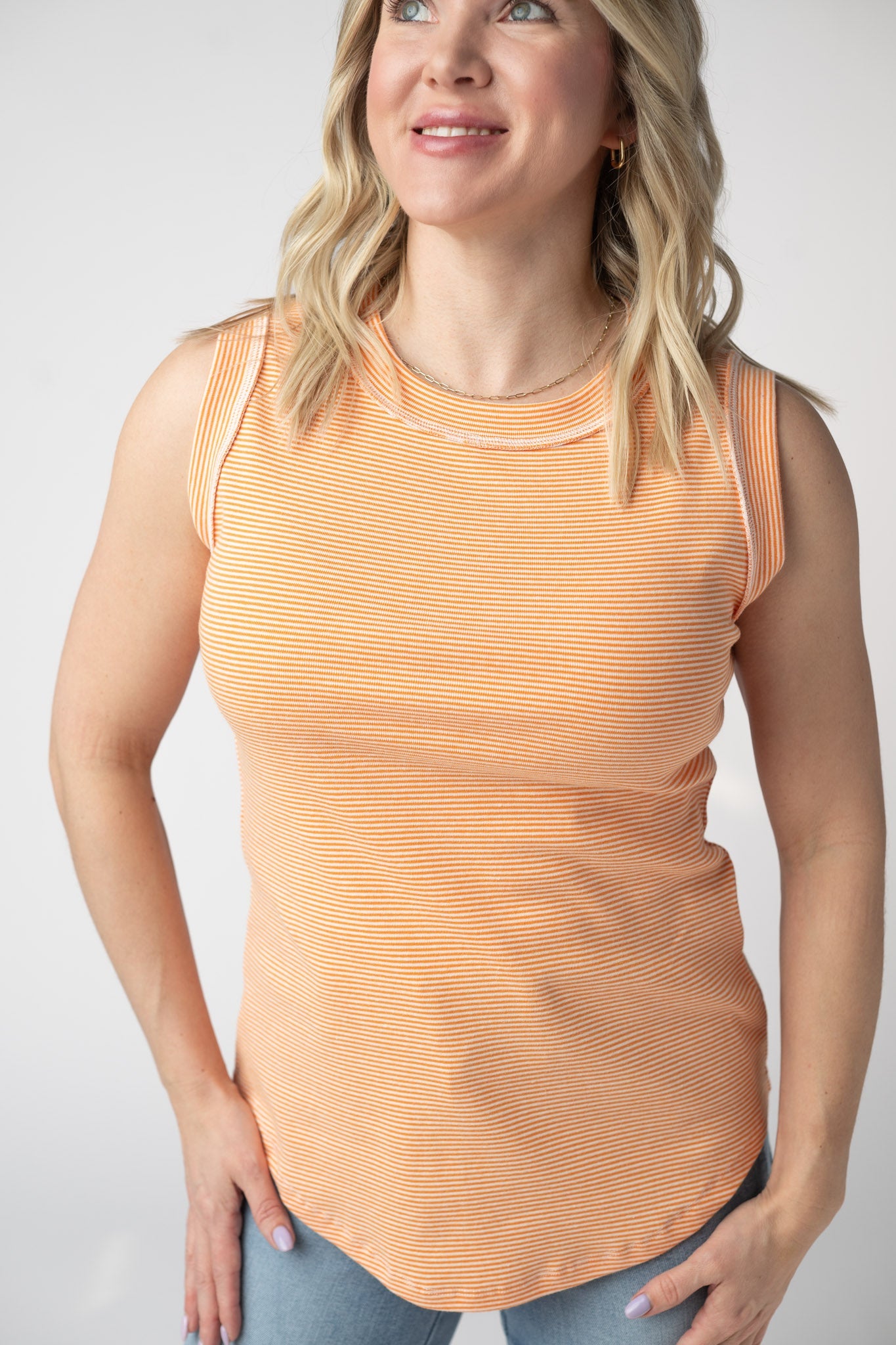 Michelle Mae Morgan Micro Striped Tank - Orange