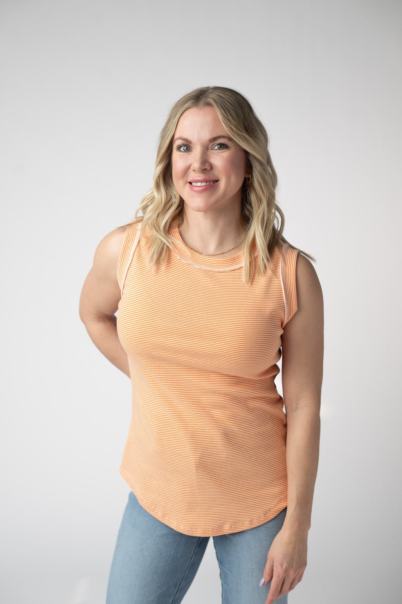 Michelle Mae Morgan Micro Striped Tank - Orange