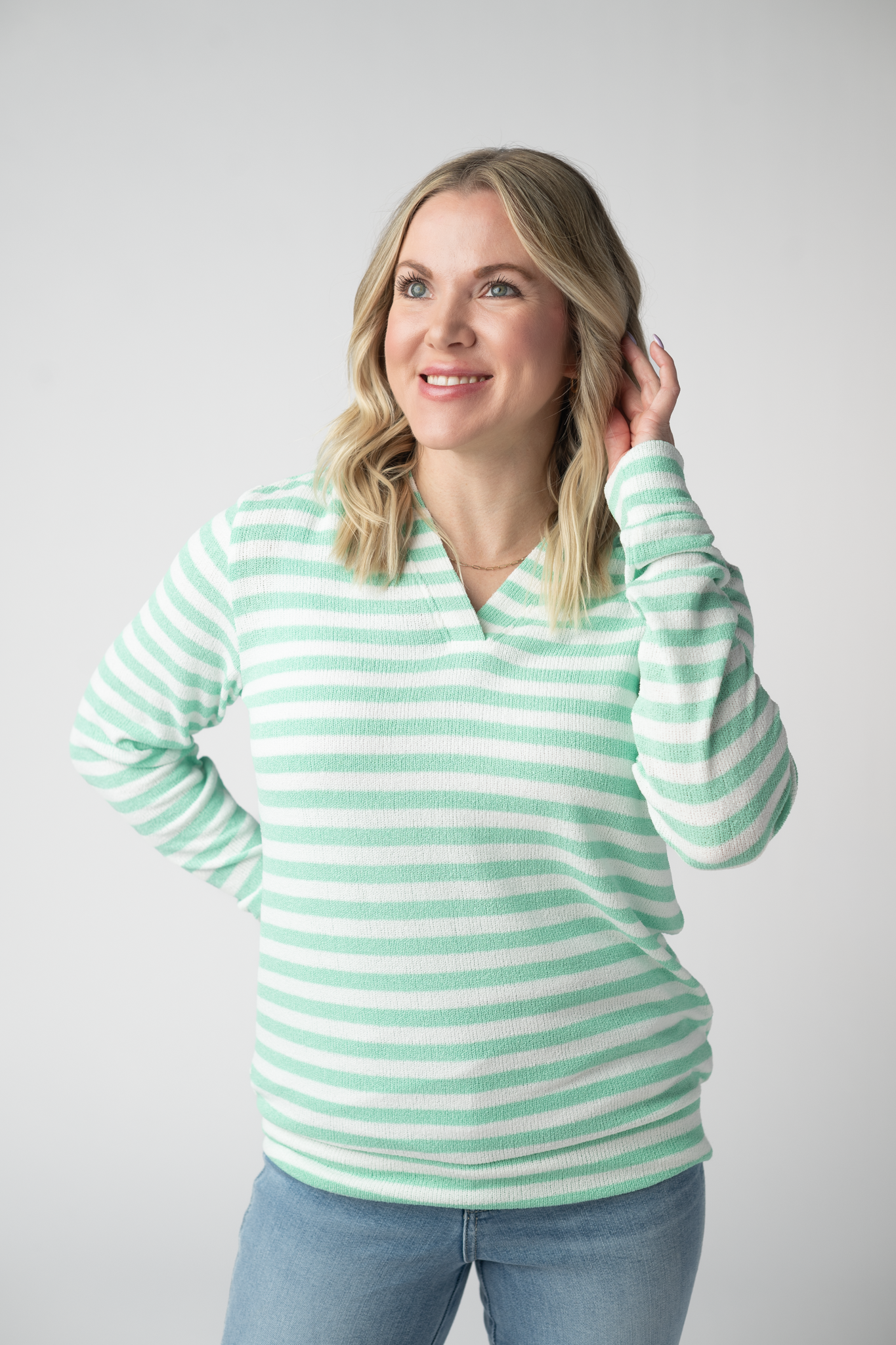 Michelle Mae Amelia Striped Hoodie - Green