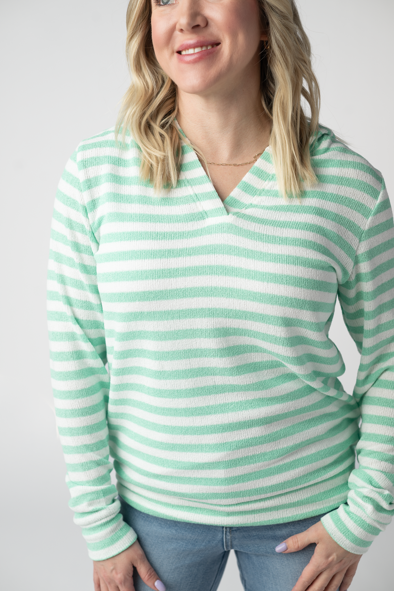Michelle Mae Amelia Striped Hoodie - Green