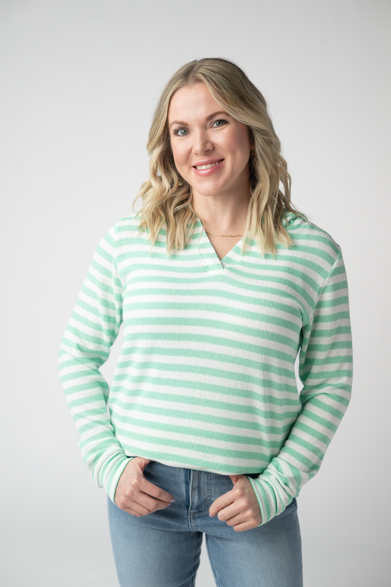 Michelle Mae Amelia Striped Hoodie - Green