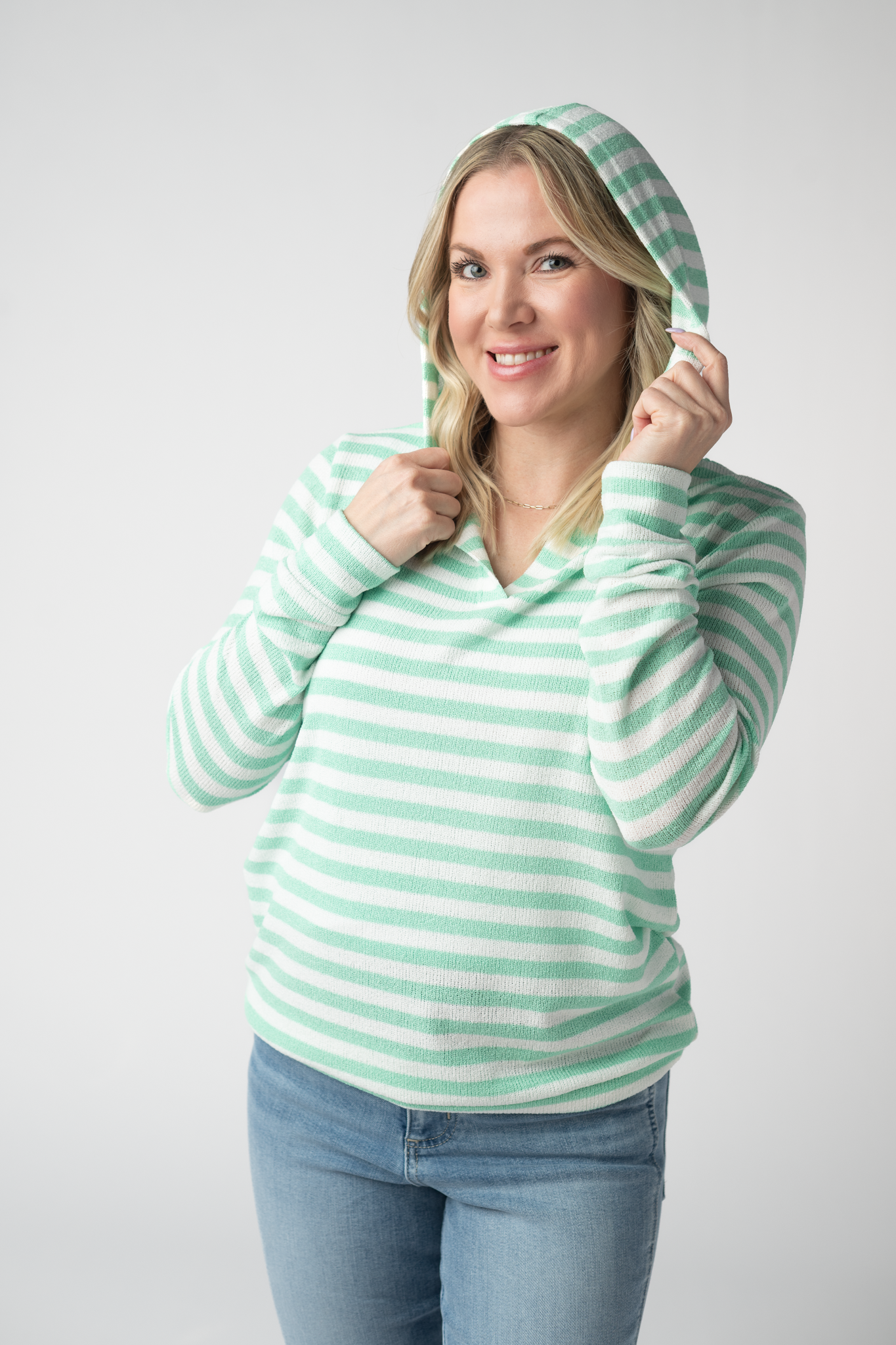 Michelle Mae Amelia Striped Hoodie - Green