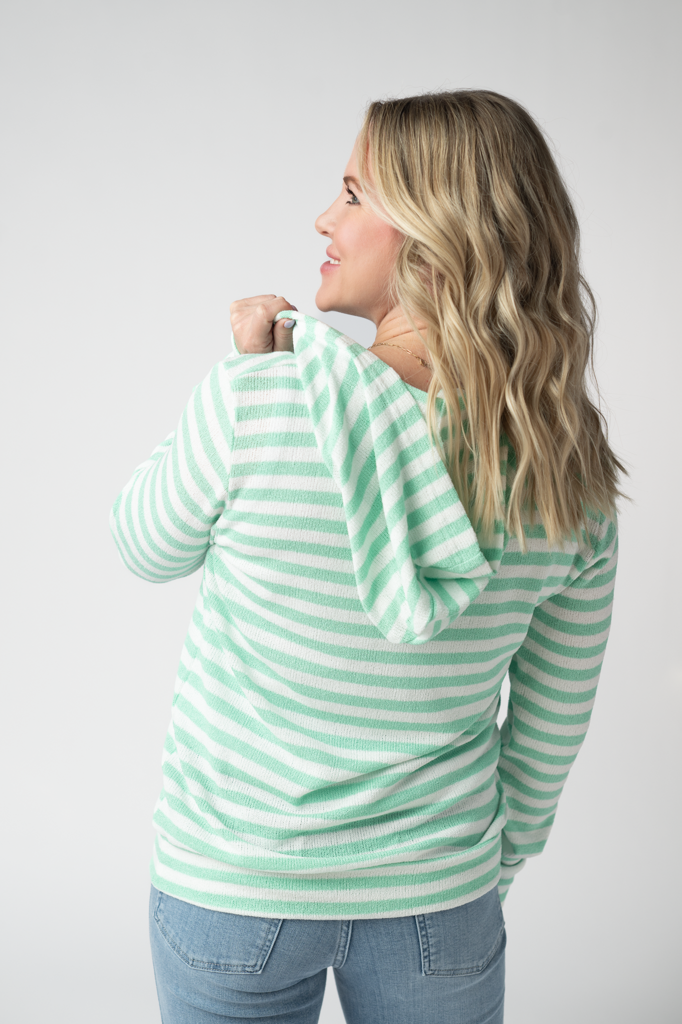 Michelle Mae Amelia Striped Hoodie - Green