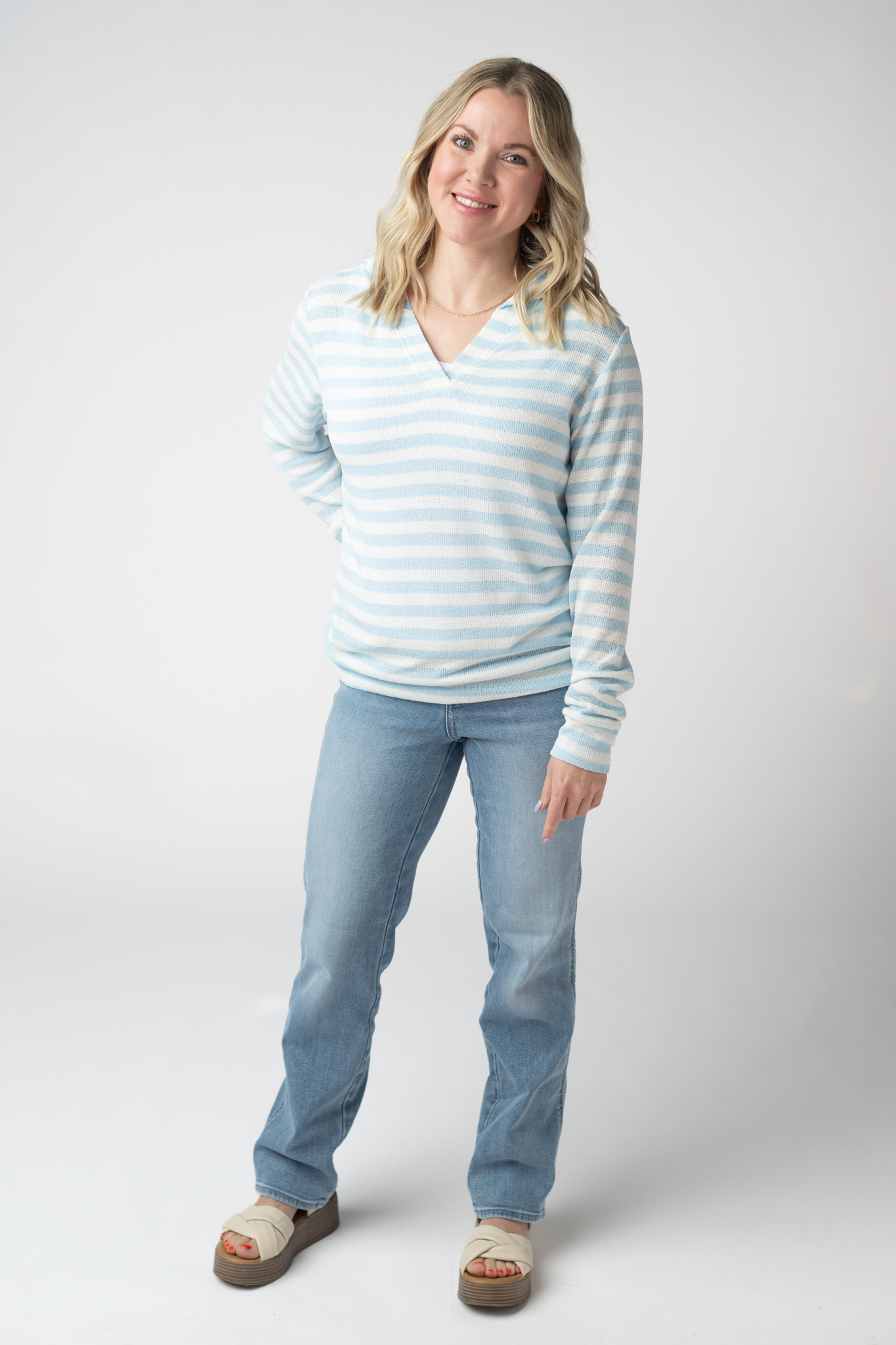 Michelle Mae Amelia Striped Hoodie - Sky Blue