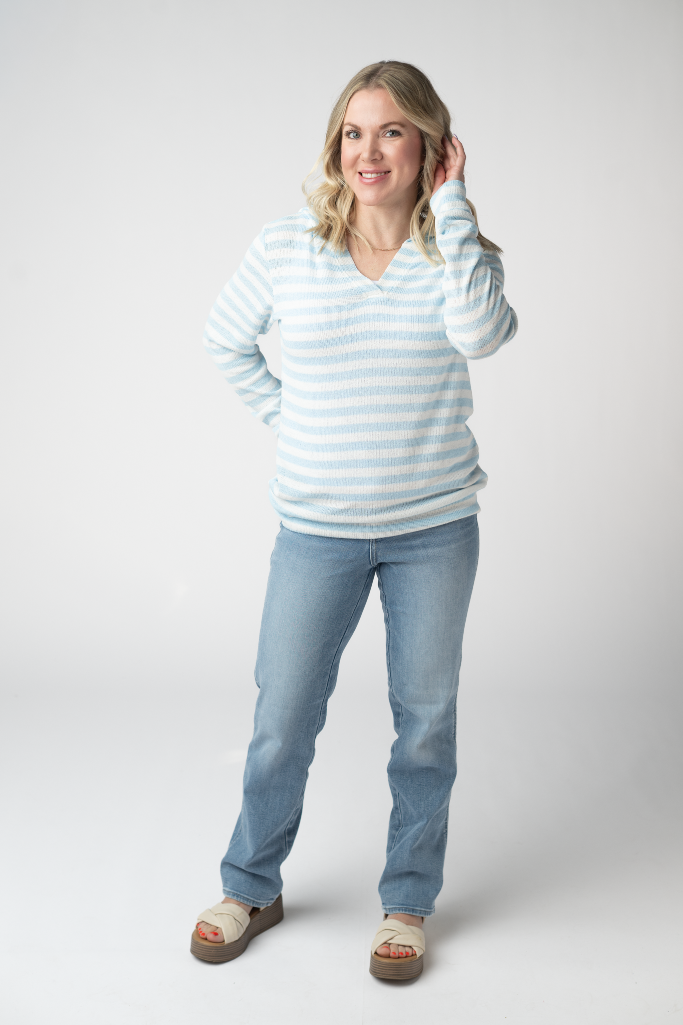 Michelle Mae Amelia Striped Hoodie - Sky Blue