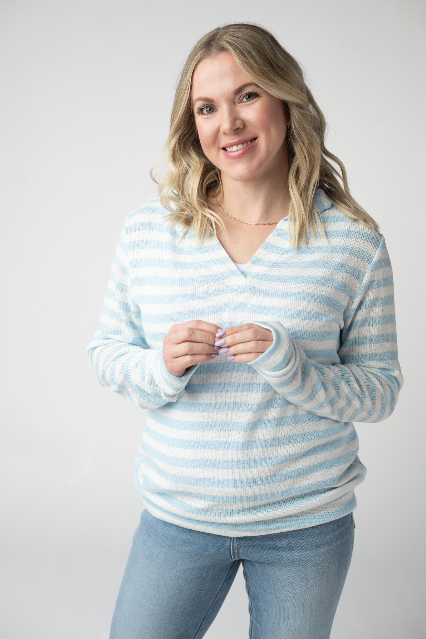Michelle Mae Amelia Striped Hoodie - Sky Blue