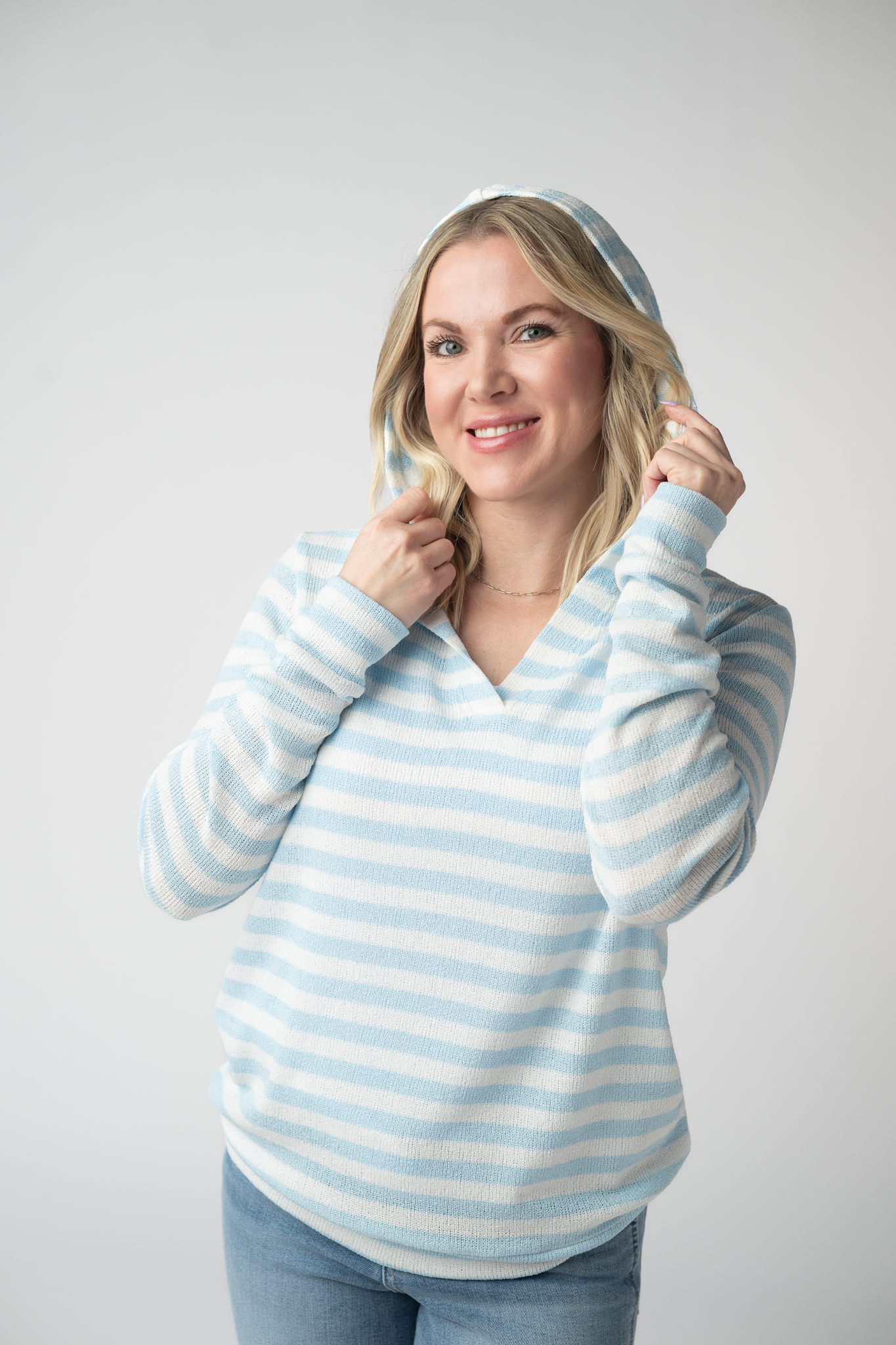 Michelle Mae Amelia Striped Hoodie - Sky Blue