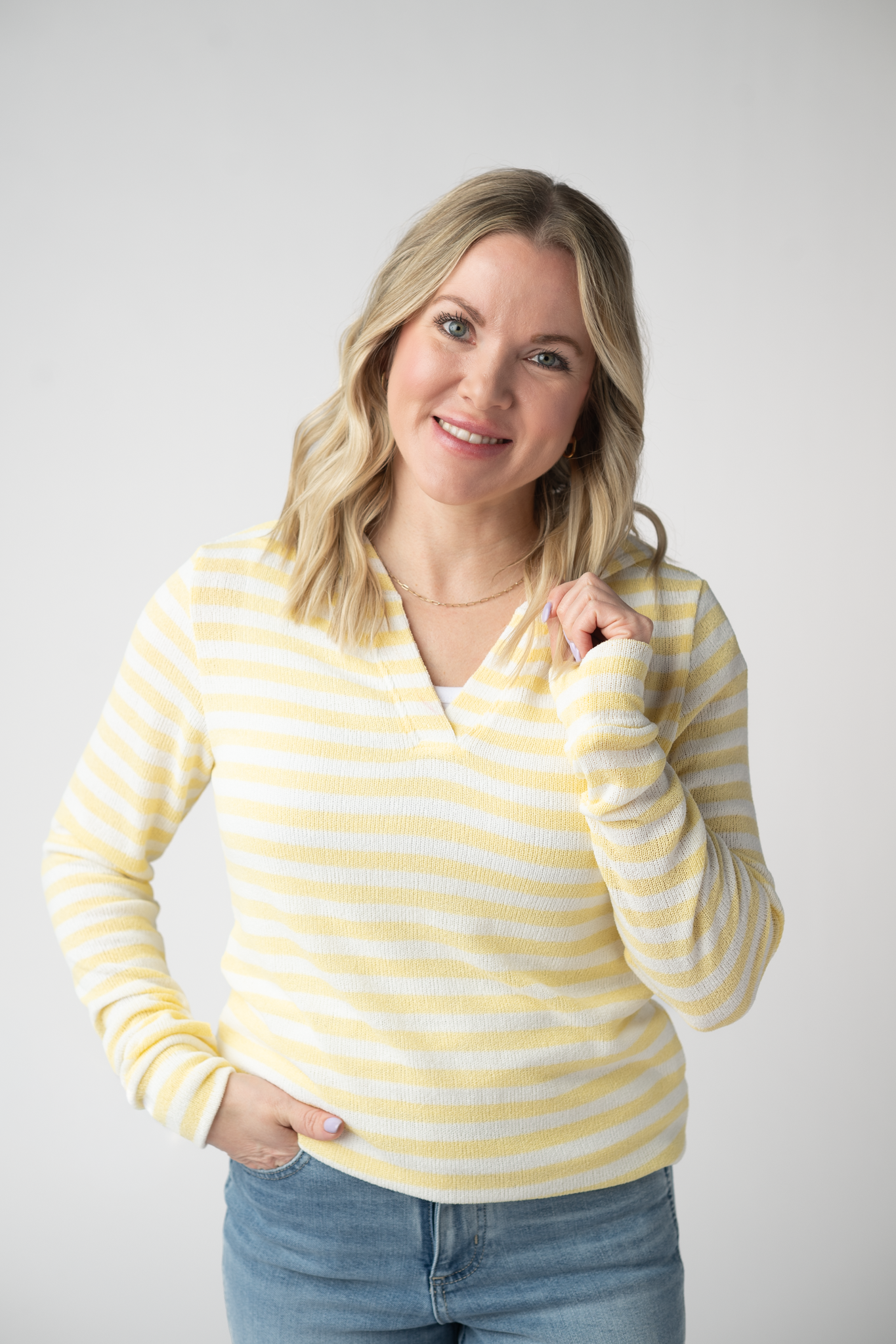Michelle Mae Amelia Striped Hoodie - Lemon