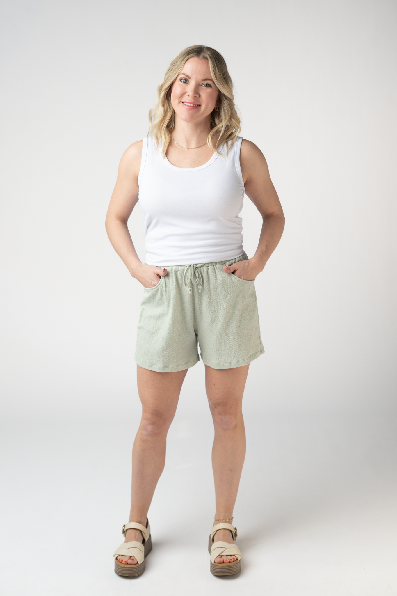 Michelle Mae Candice Crinkle Shorts - Light Green