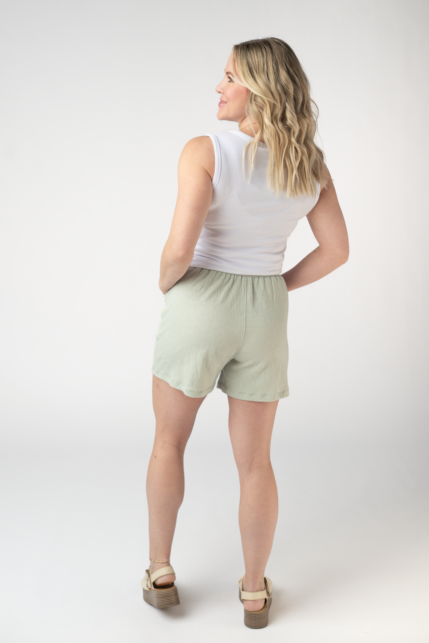 Michelle Mae Candice Crinkle Shorts - Light Green