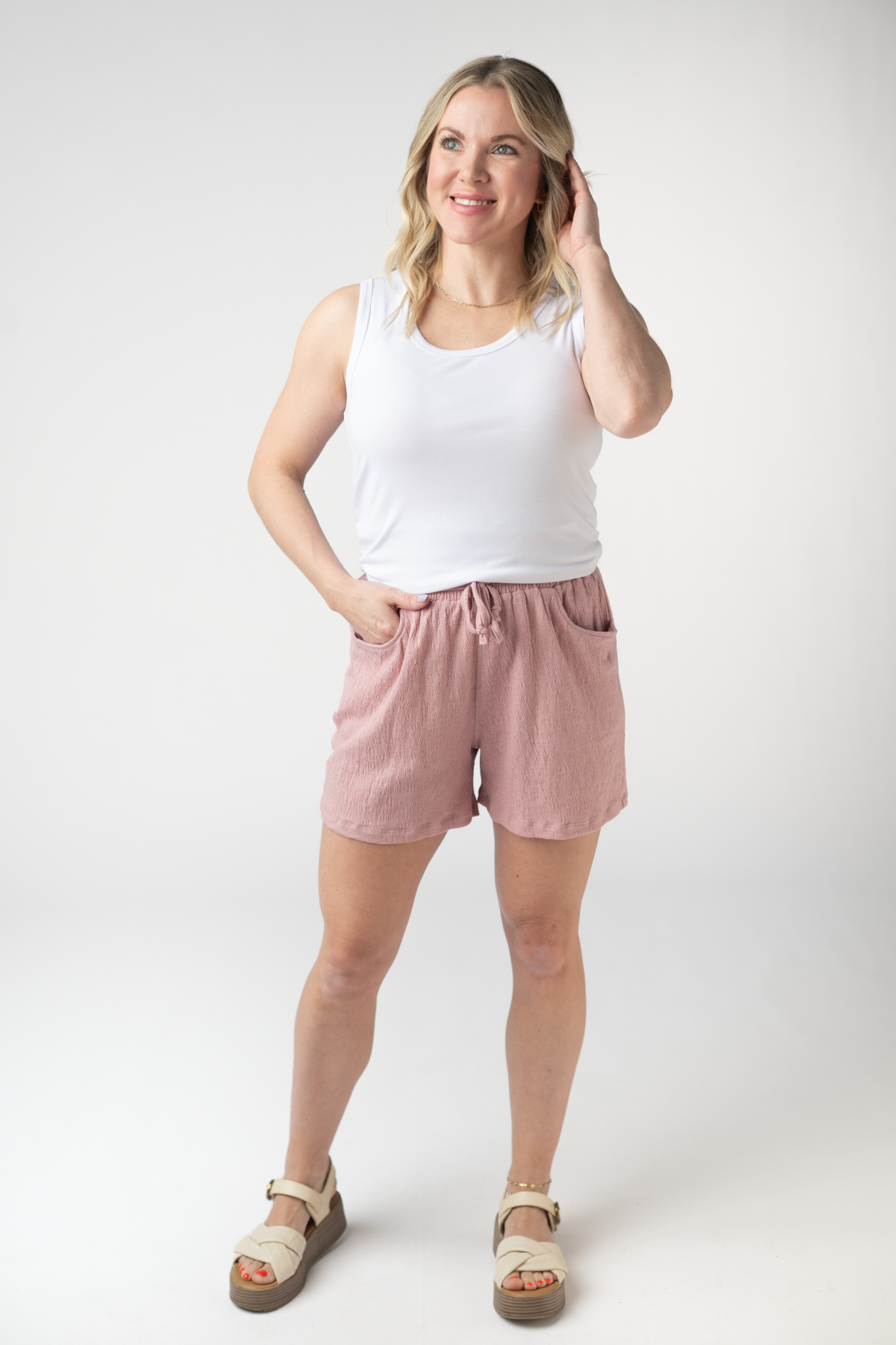 Michelle Mae Candice Crinkle Shorts - Dusty Rose