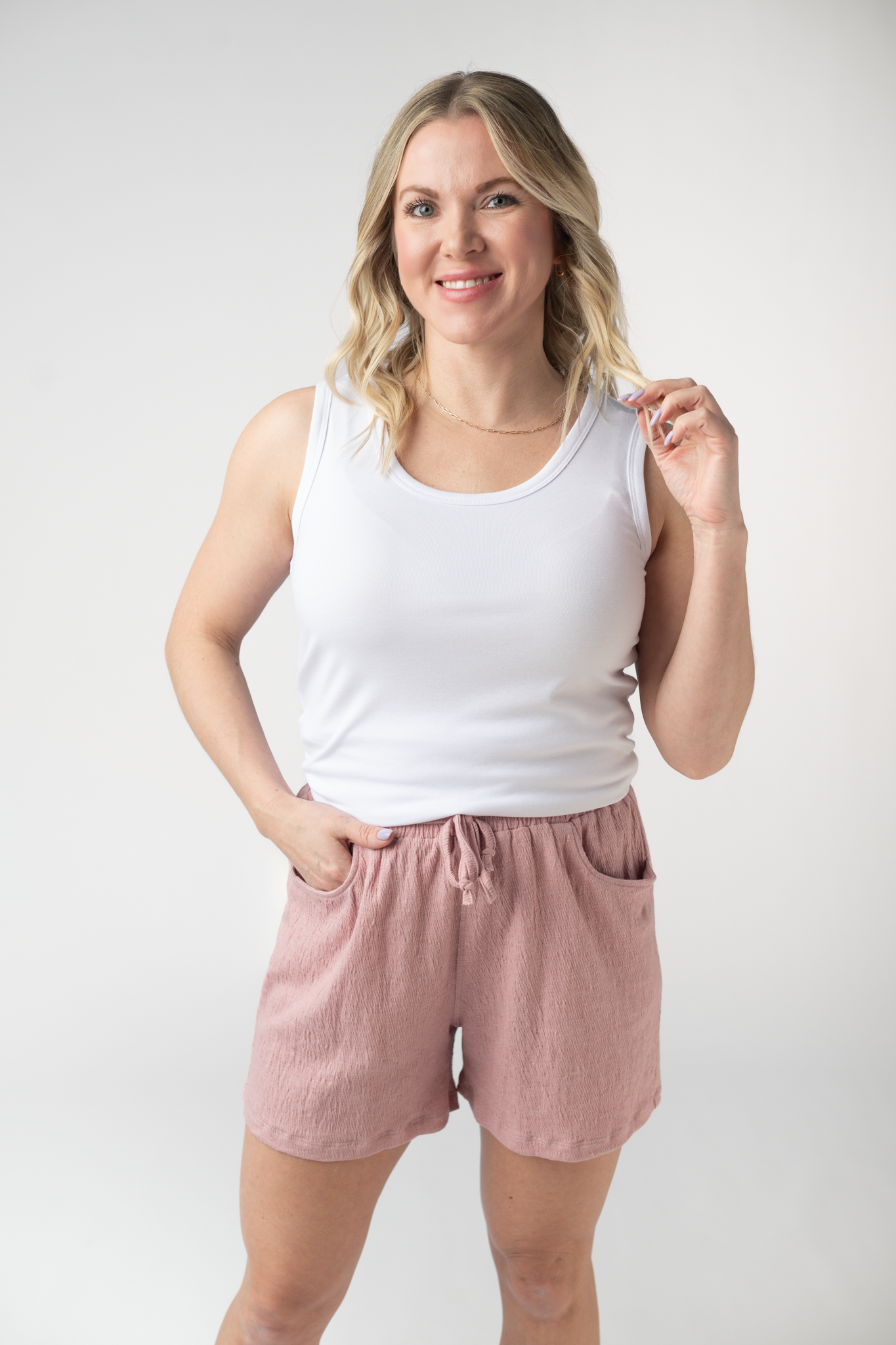 Michelle Mae Candice Crinkle Shorts - Dusty Rose
